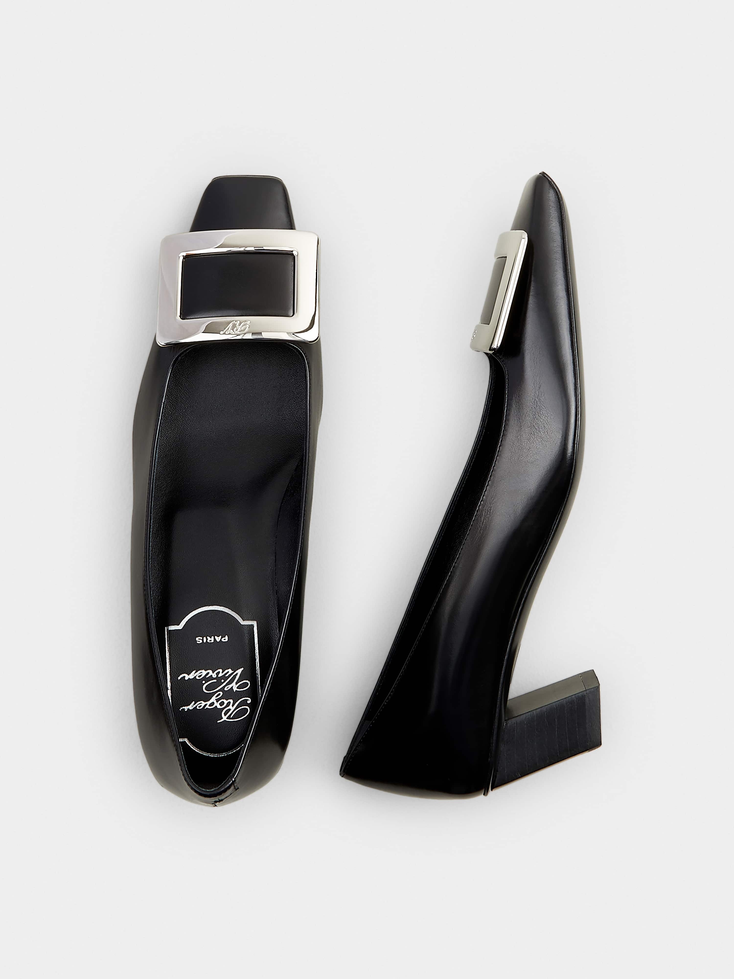 Belle Vivier Metal Buckle Pumps in Leather - 4