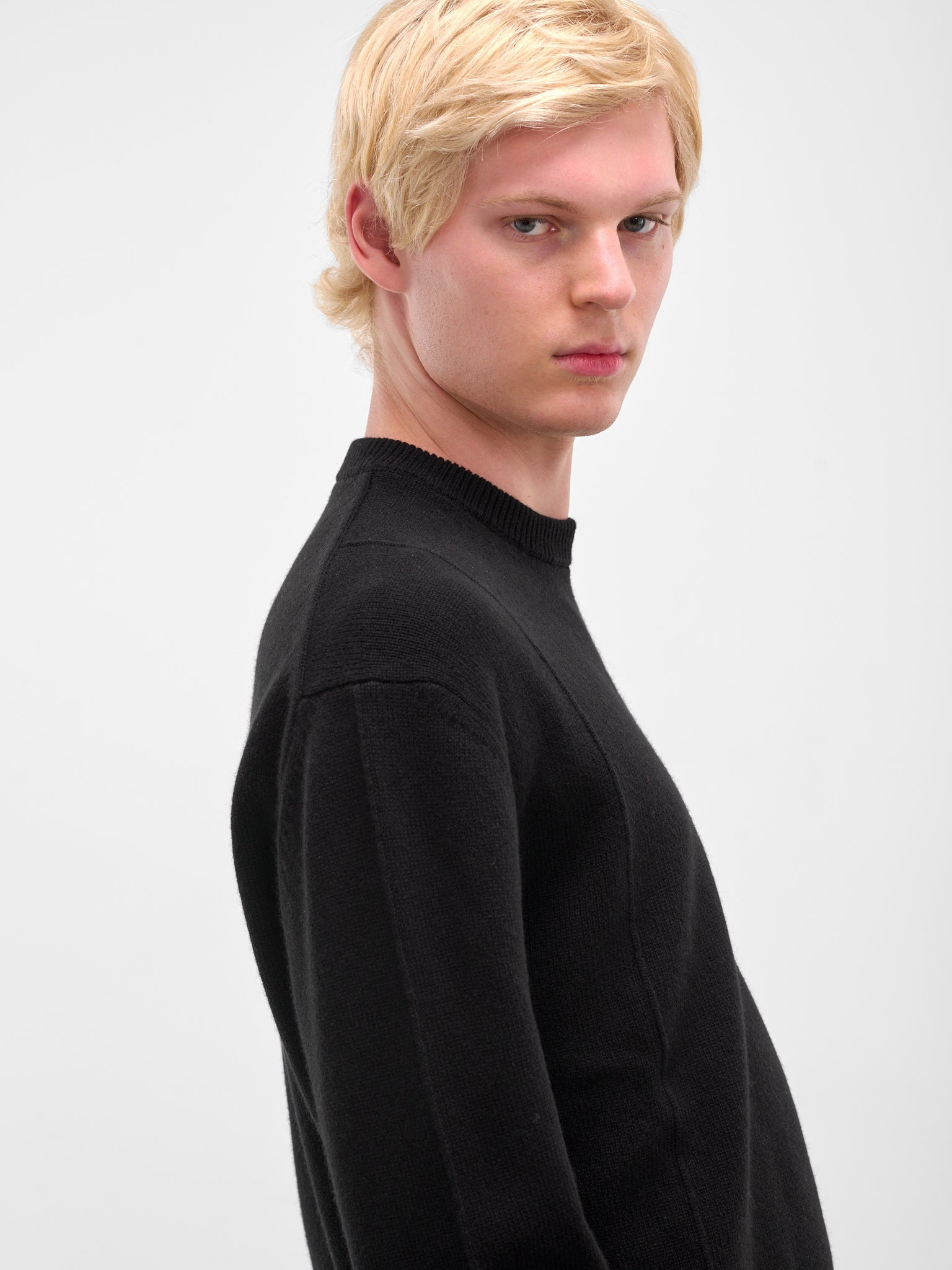 Black Rib-Knit Crewneck Sweater - 4