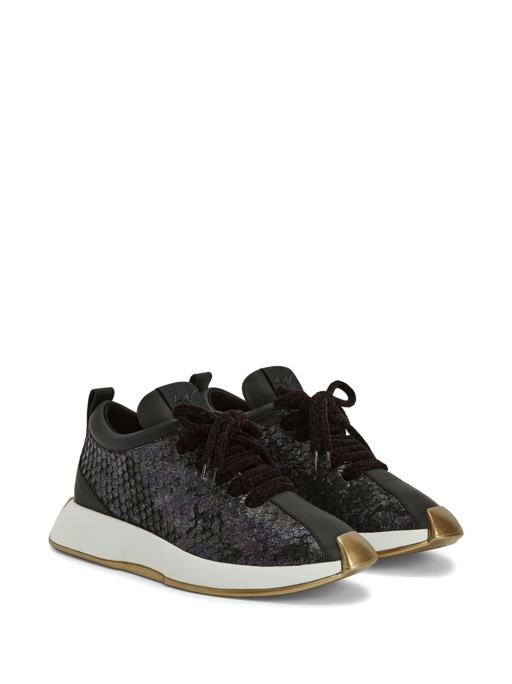 snakeskin-effect lace-up sneakers - 2
