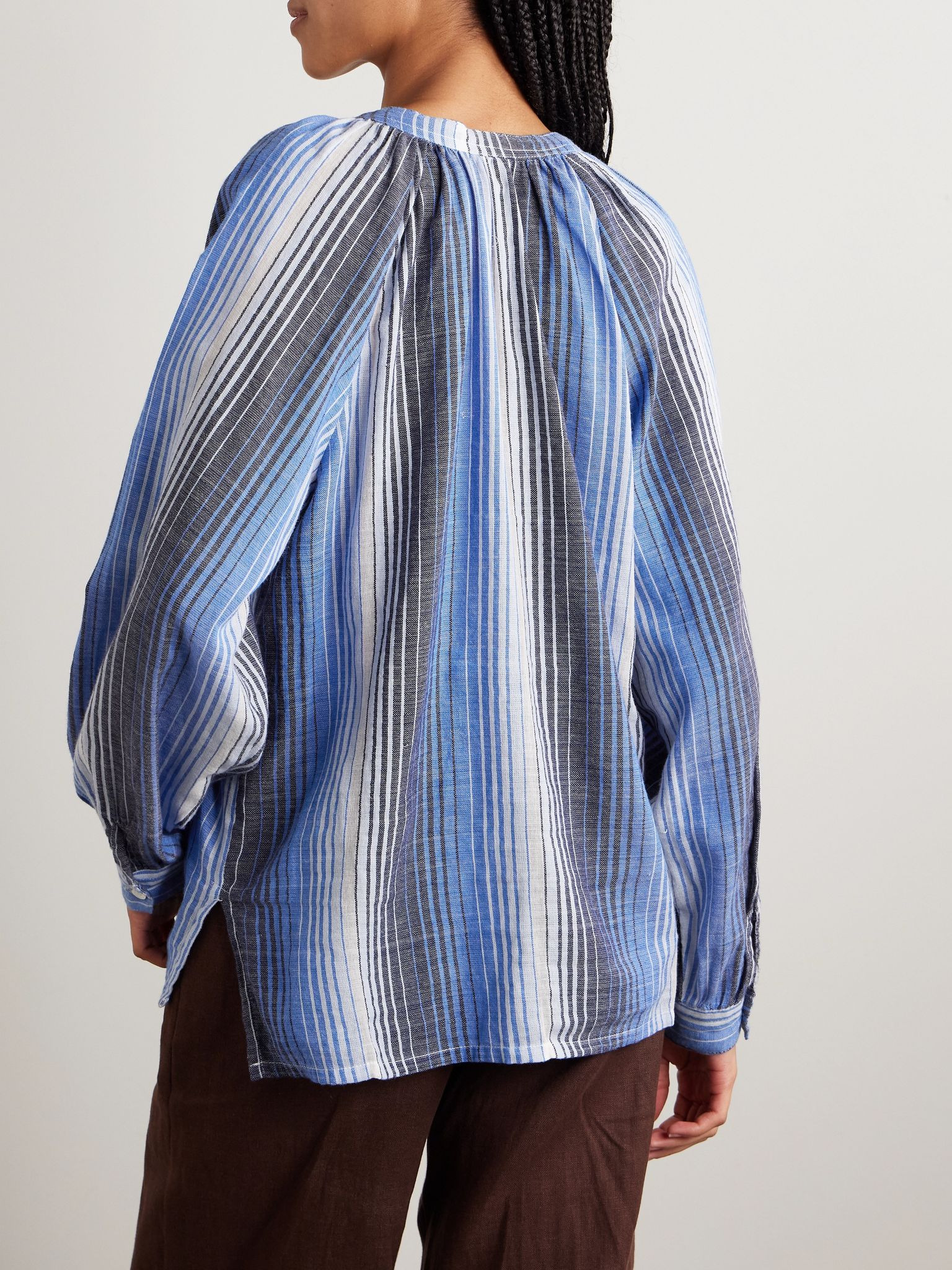 Mita striped cotton-gauze blouse Bright blue - 4