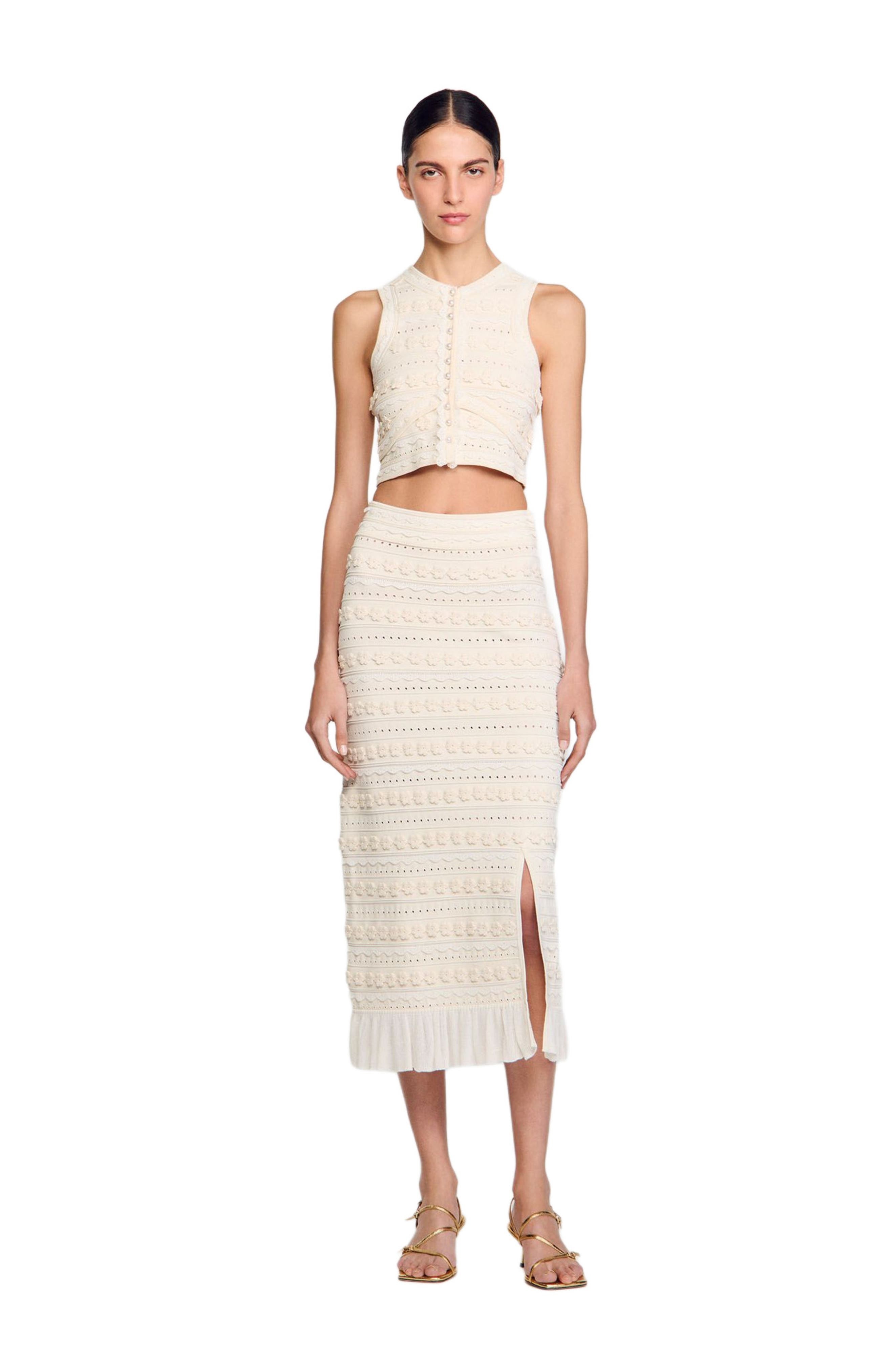 SANDRO Long skirt with crochet detailing in Ecru at Nordstrom - 6