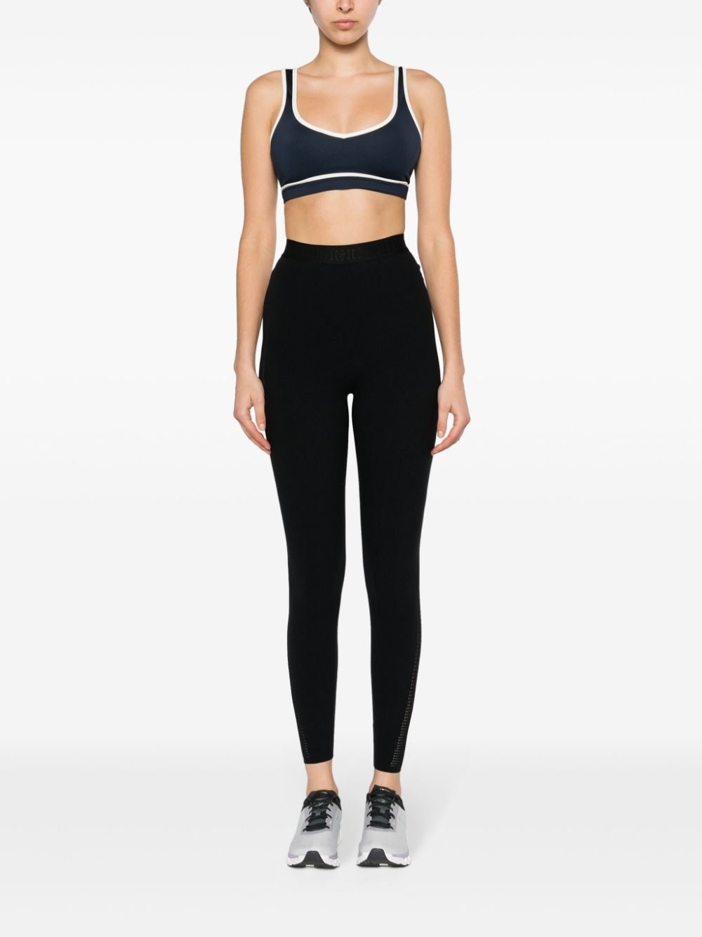 logo-waistband perforated leggings - 2