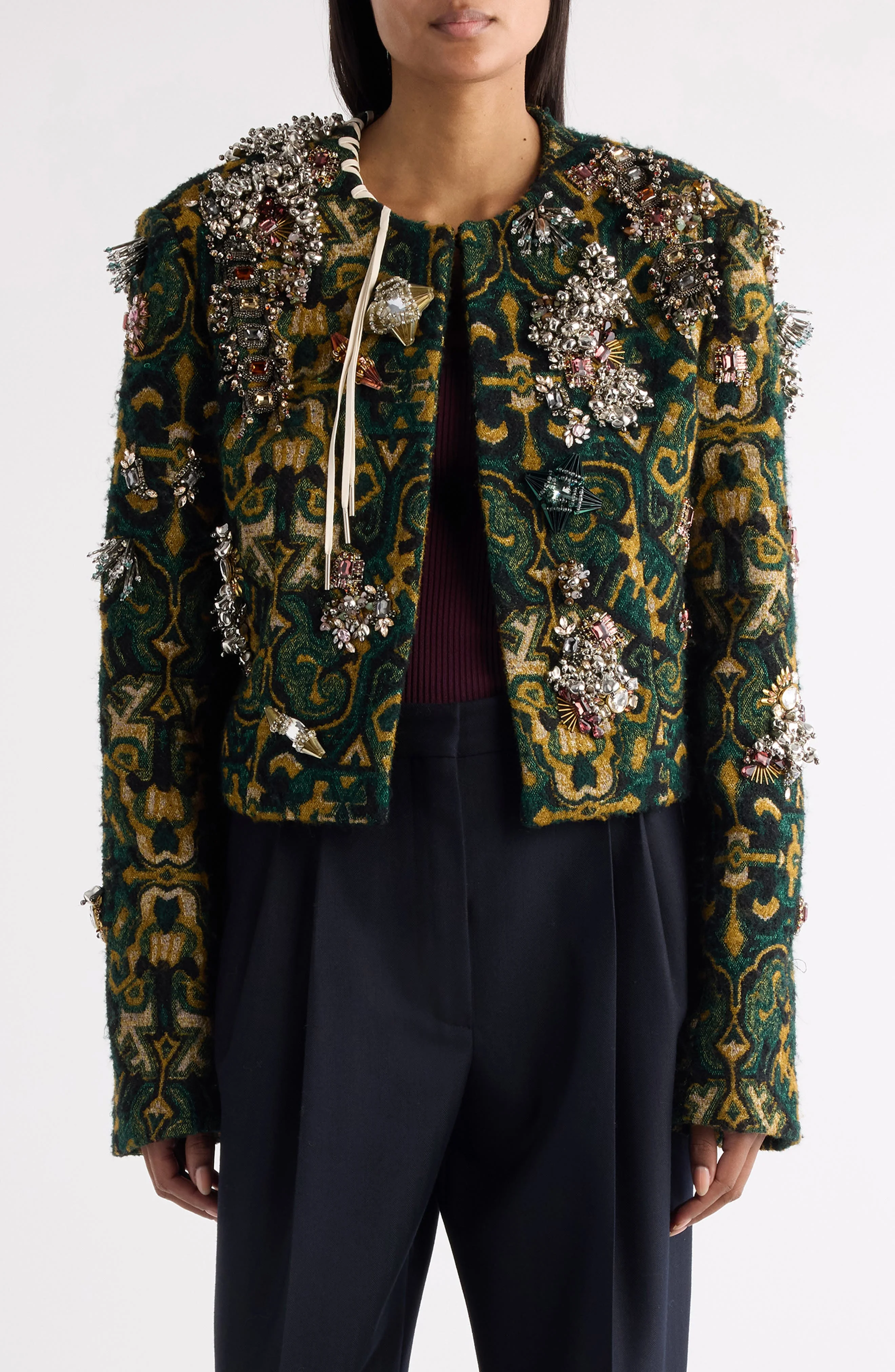 Dries Van Noten Baftano Embellished Geo Print Jacket in Bottle at Nordstrom - 1