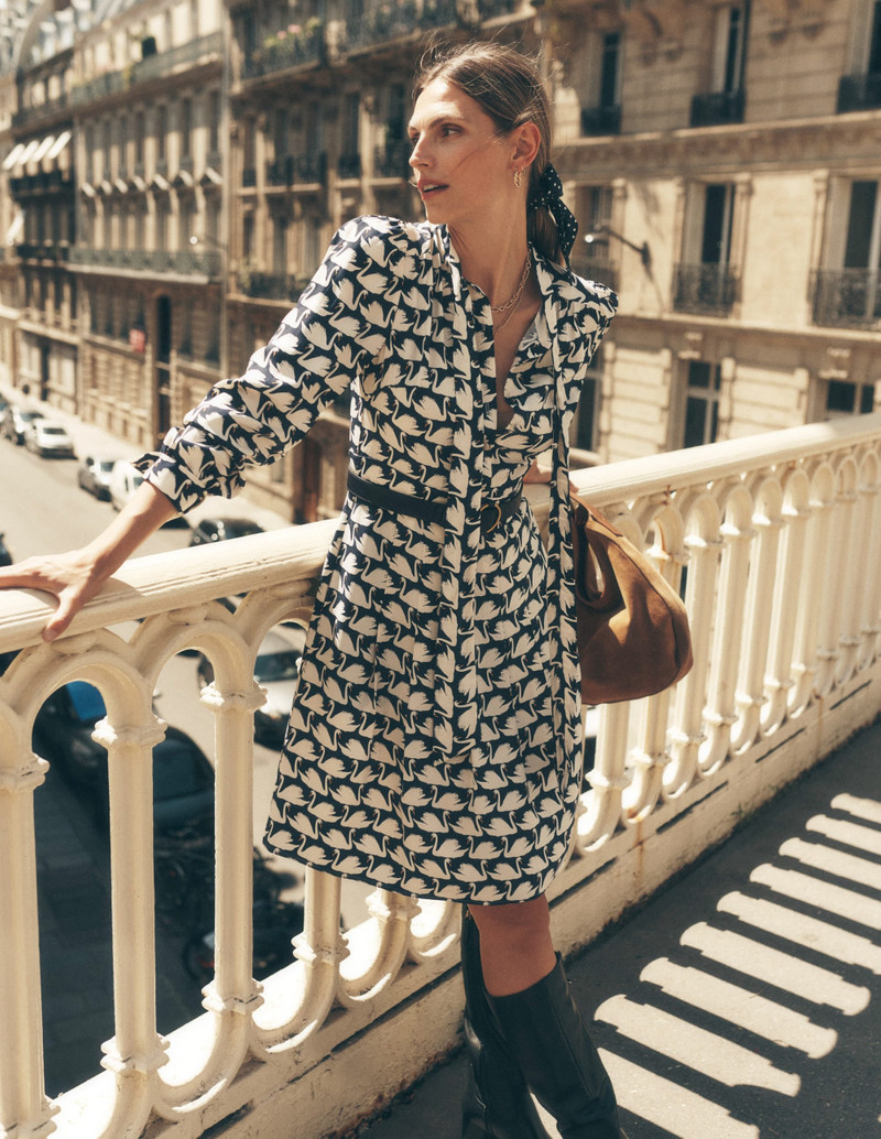 Tie Neck Short Dress-French Navy, Geo Swan 7