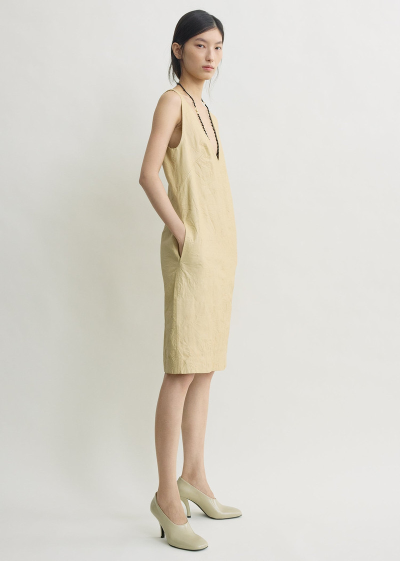 Crinkled leather dress champagne 3