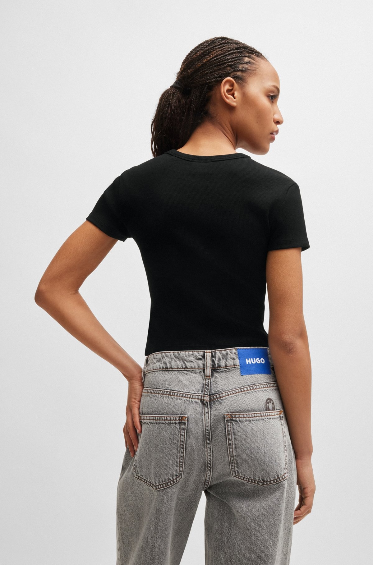 STRETCH-COTTON SLIM-FIT T-SHIRT WITH BLUE LOGO LABEL - 4