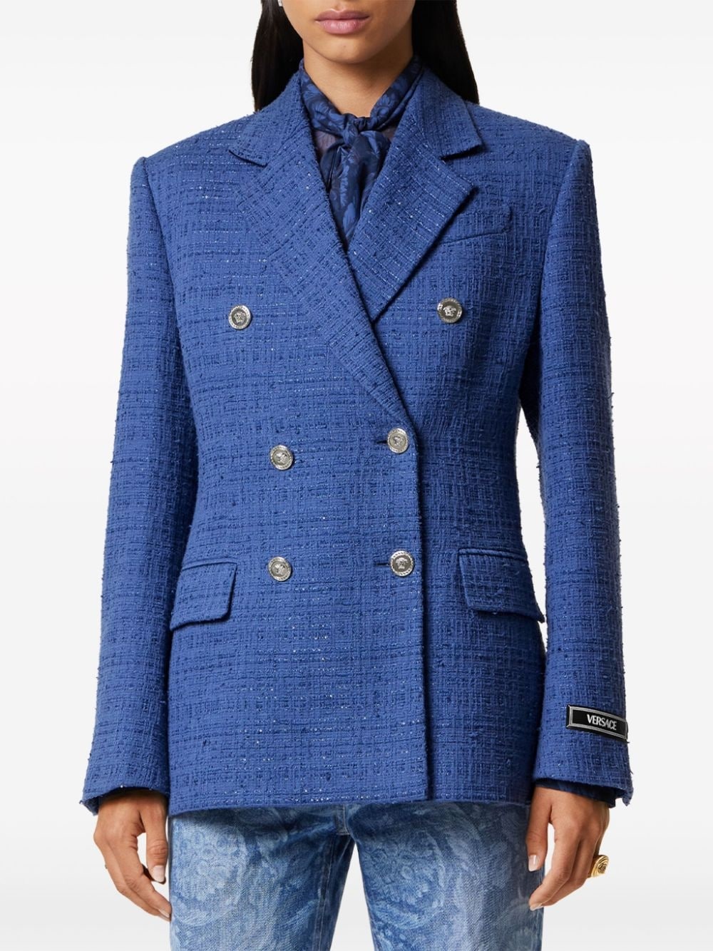metallic-threading double-breasted blazer - 3