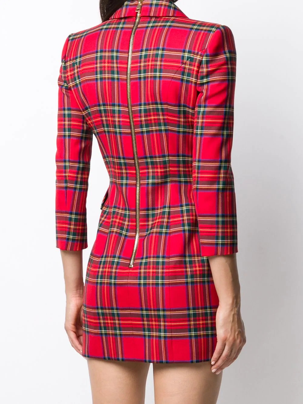 double-breasted tartan check dress - 4