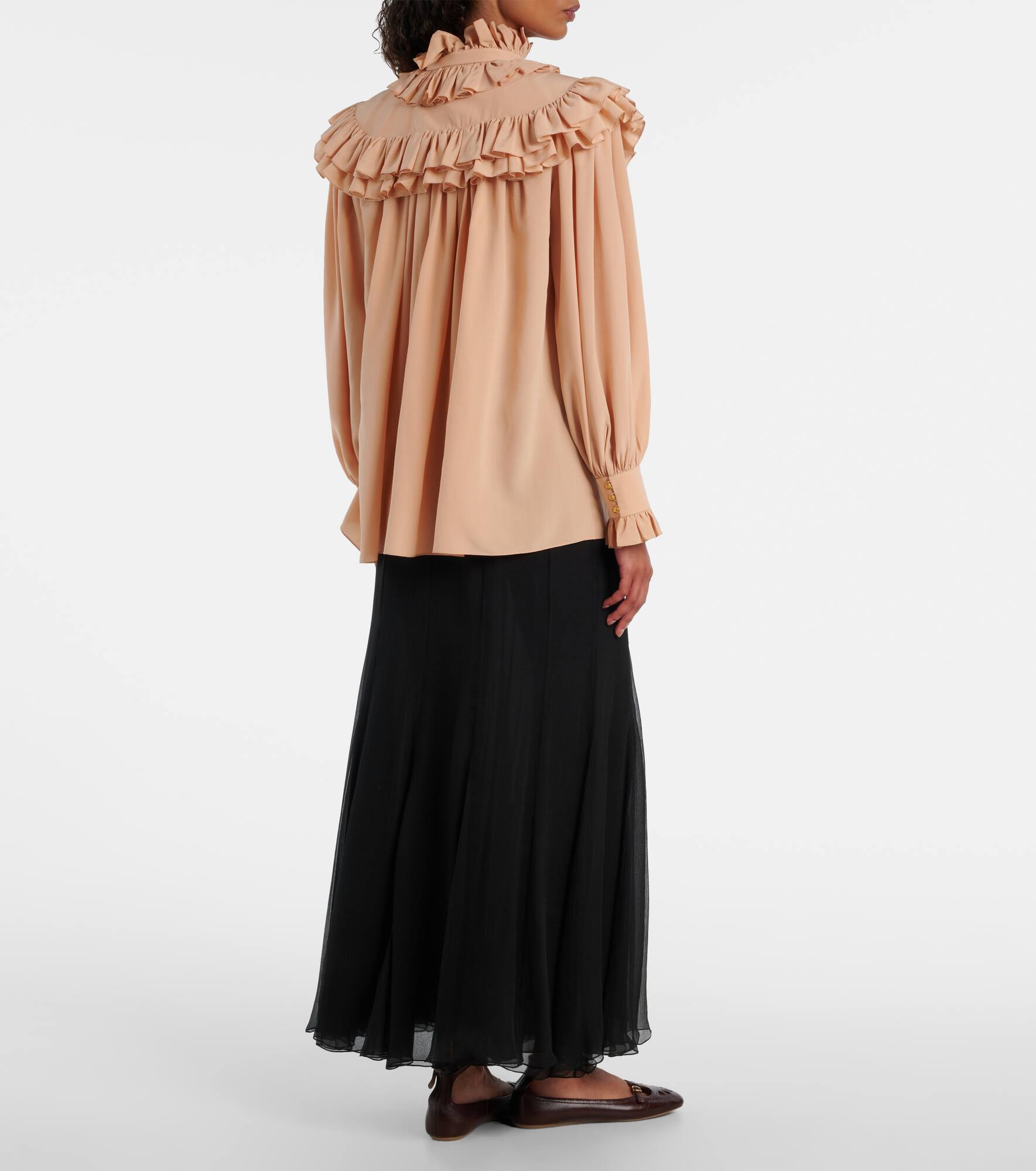 Ruffled tie-neck silk blouse - 3