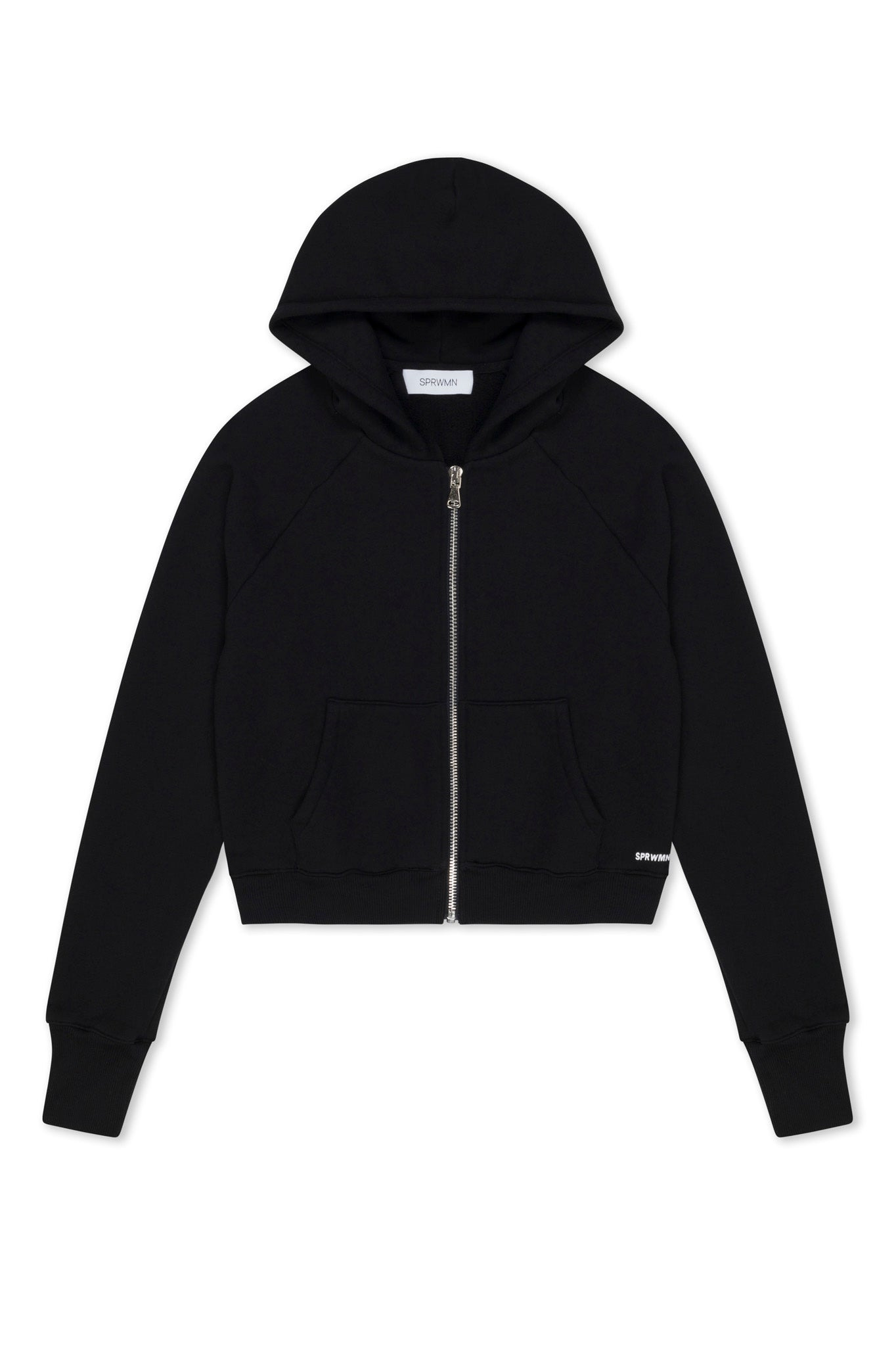 BLACK COTTON SHRUNKEN ZIP UP HOODIE - 6