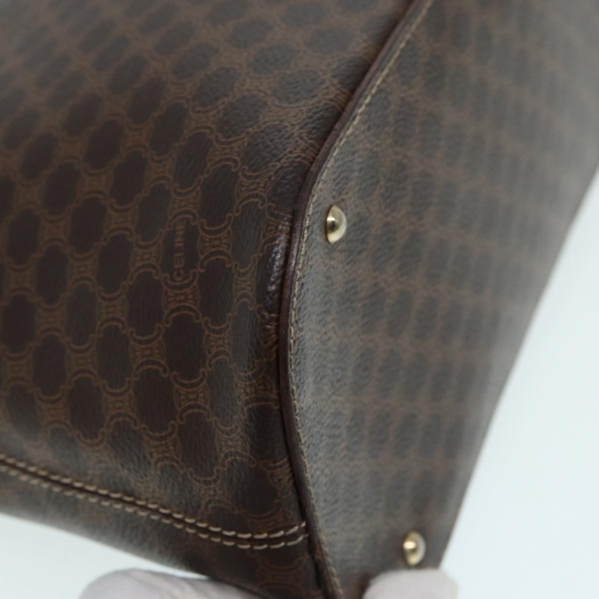 CELINE Macadam Canvas Hand Bag Pvc Leather Brown Gold - 15