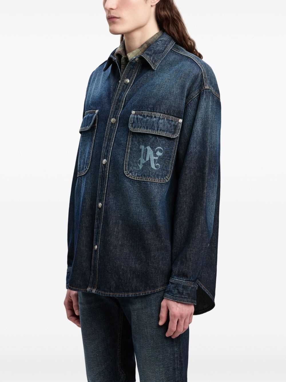 logo-print denim shirt - 4
