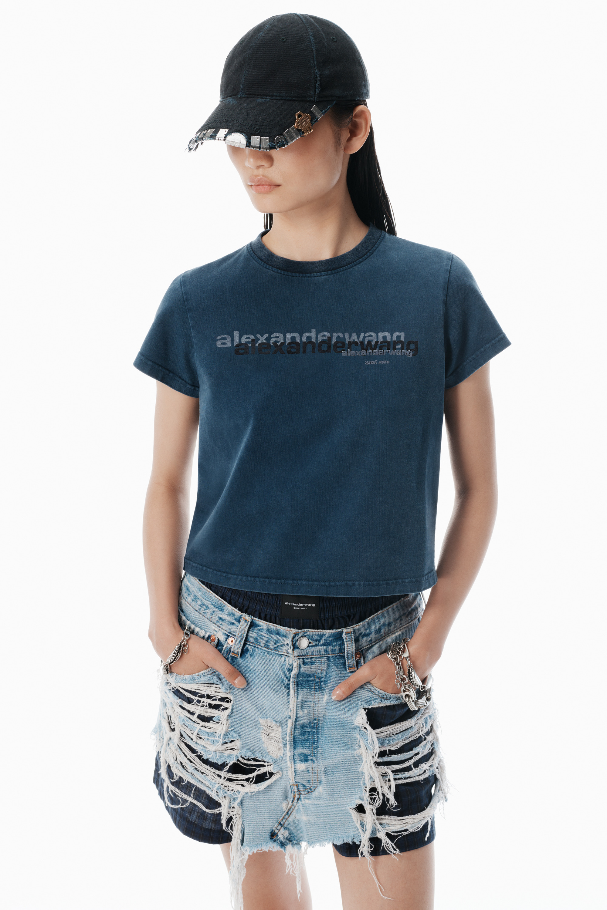 Navy Cotton Shrunken Logo Tee - 3