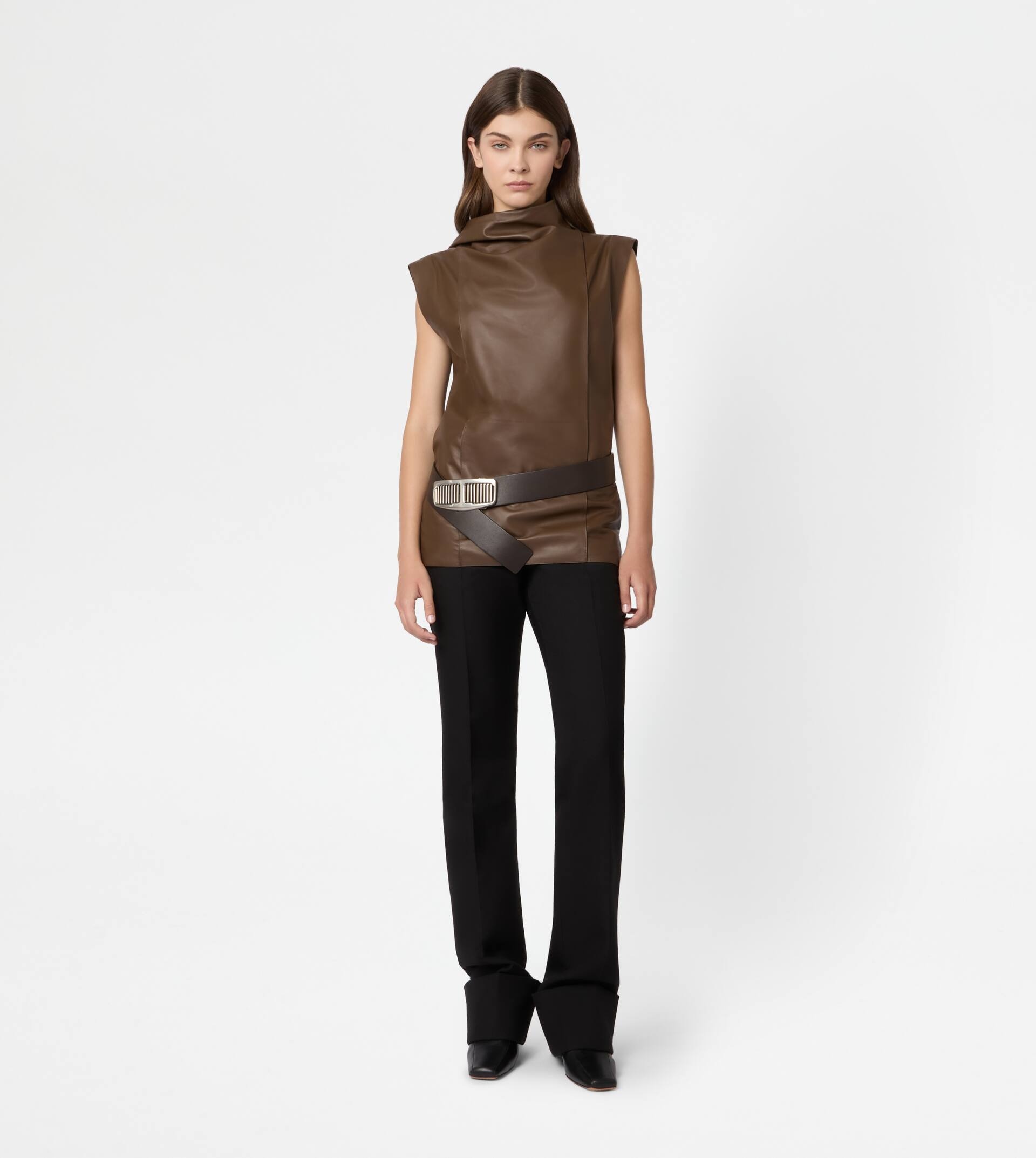 TOP IN NAPPA LEATHER - BROWN - 2