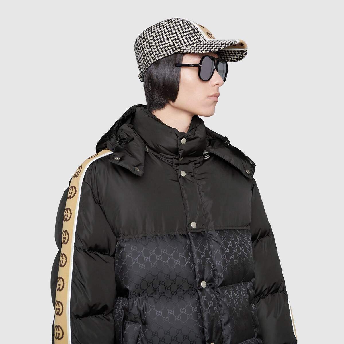 GG jacquard nylon quilted coat - 5