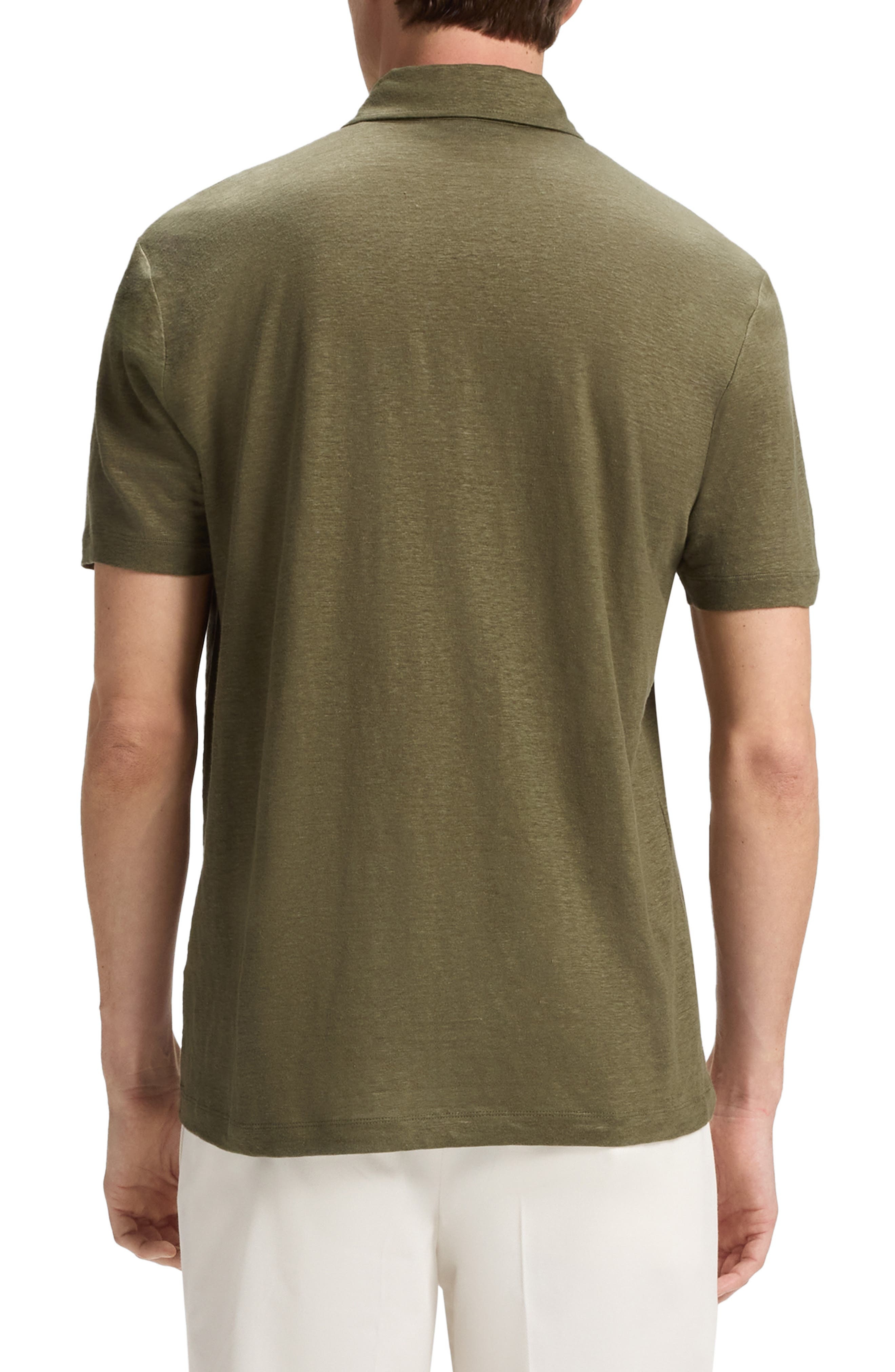 BOSS Parris Linen Polo in Medium Green at Nordstrom - 2