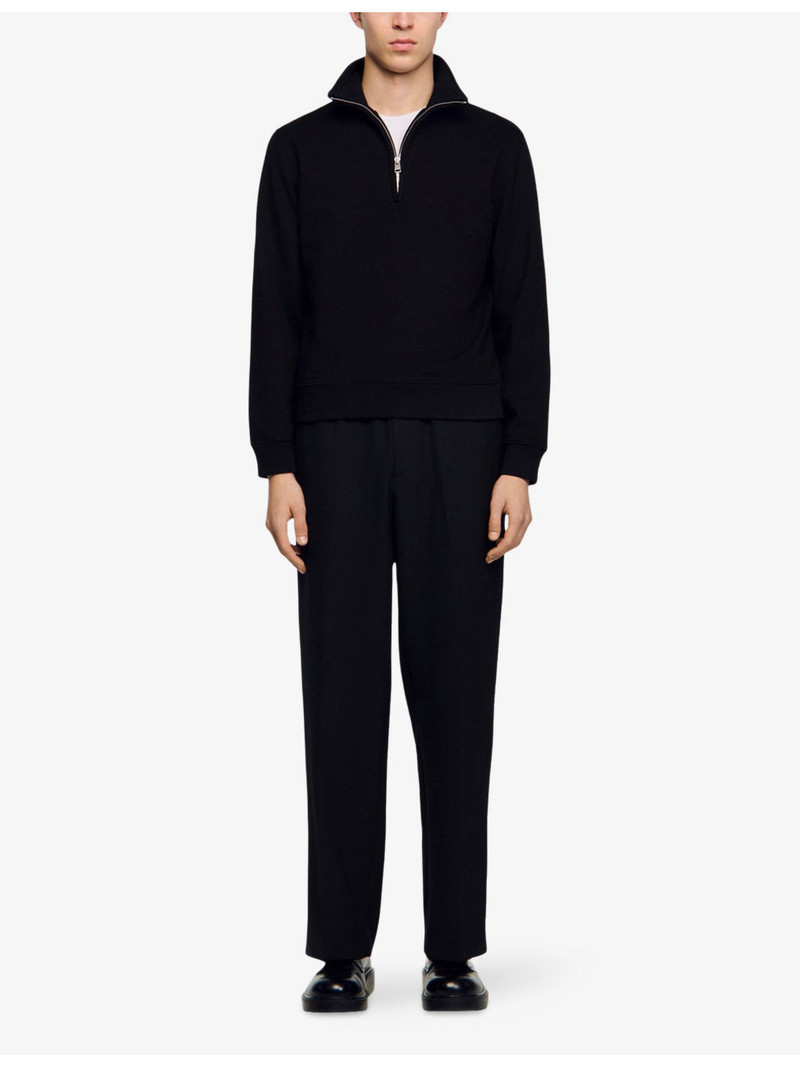 Sandro Funnel-Neck Half-Zip Cotton Sweatshirt outlook