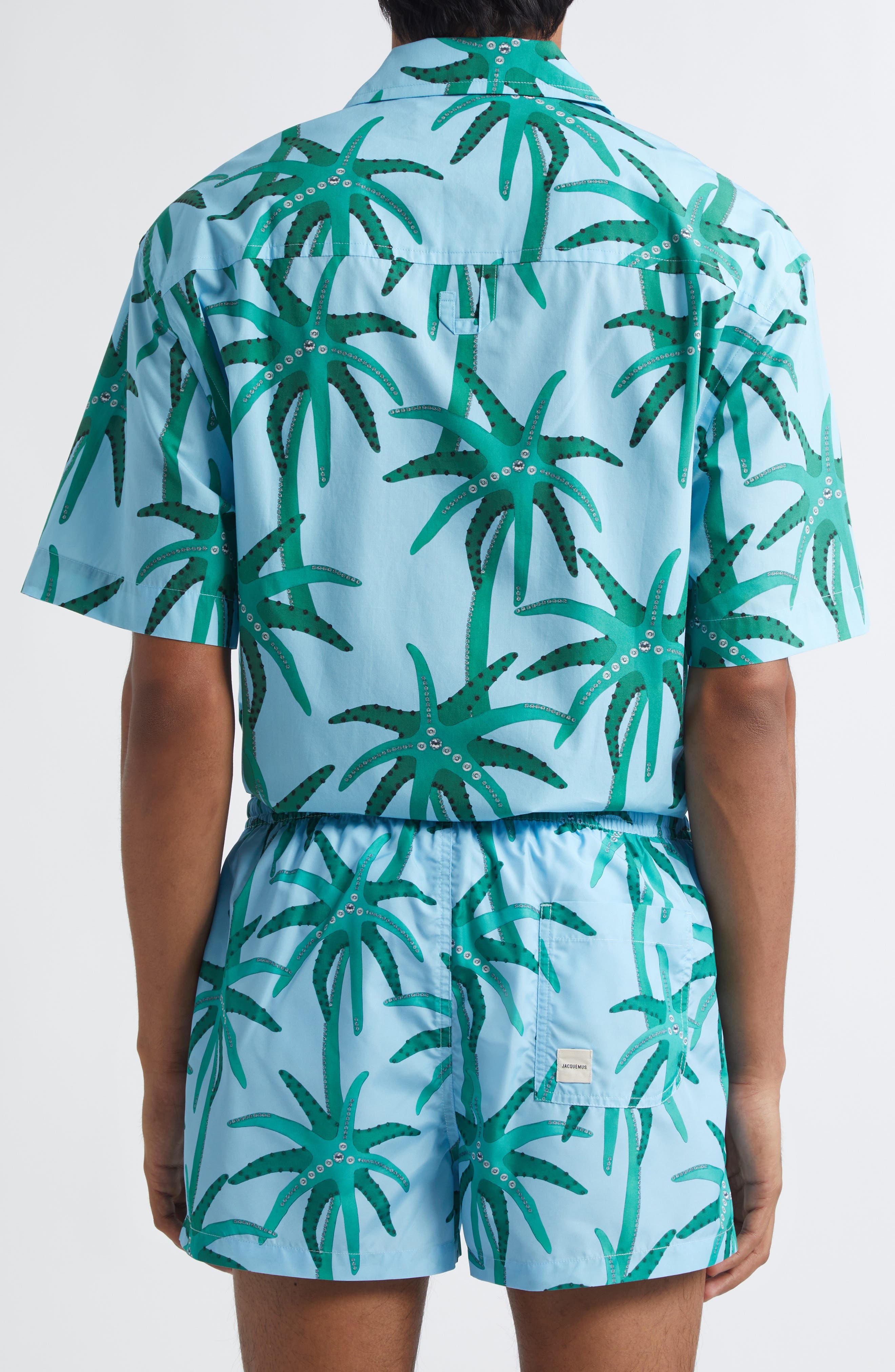 Jacquemus La Chemise Jean Camp Shirt in Print Palmtrees Star Blue at Nordstrom - 3