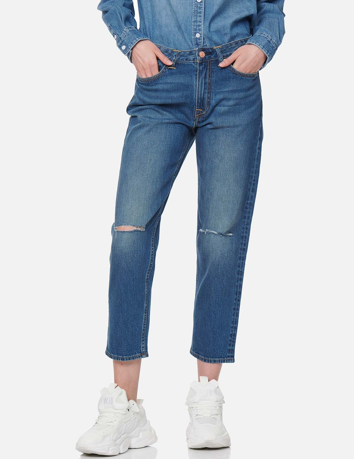 KAMON AND SEAGULL EMBROIDERED RELAX-CUT DENIM JEANS - 4