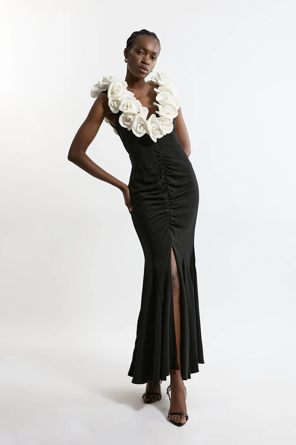 Compact Stretch Viscose Rosette Tailored Maxi Dress - 1