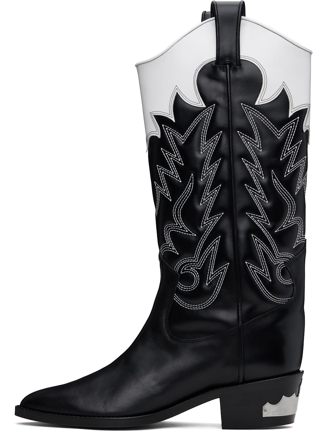 Black & White Leather Tall Boots - 3
