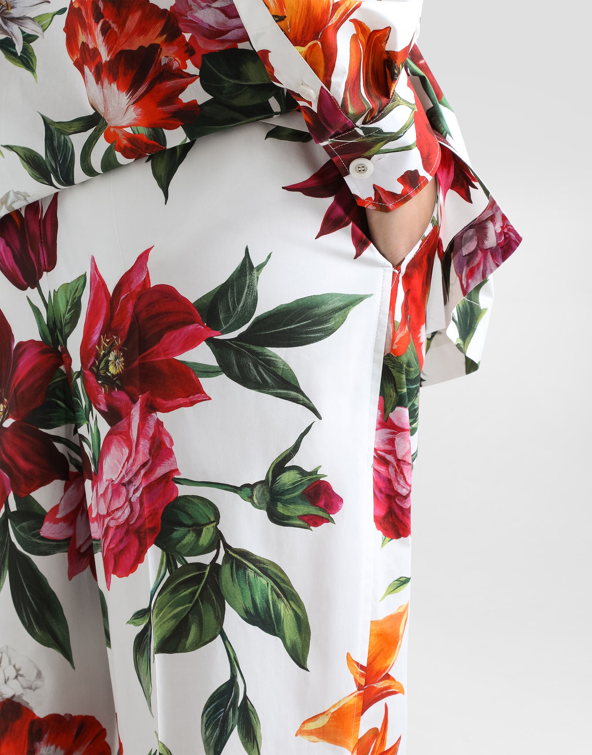 Flower-print poplin trousers - 5