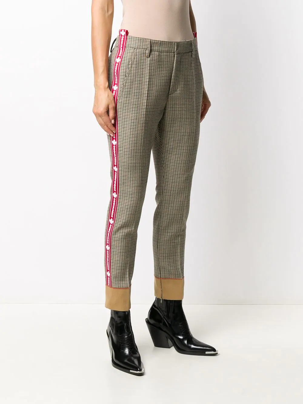 logo tape checked trousers - 3