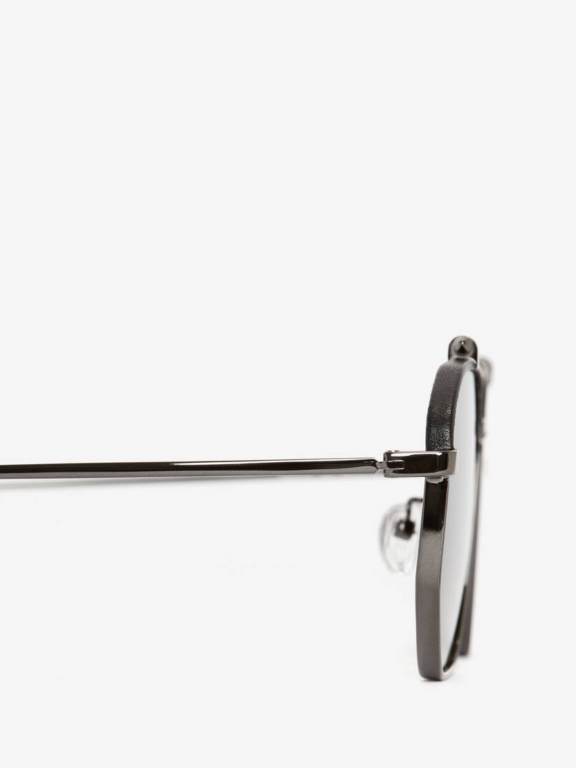 Top Piercing Leather Sunglasses in Ruthenium - 4