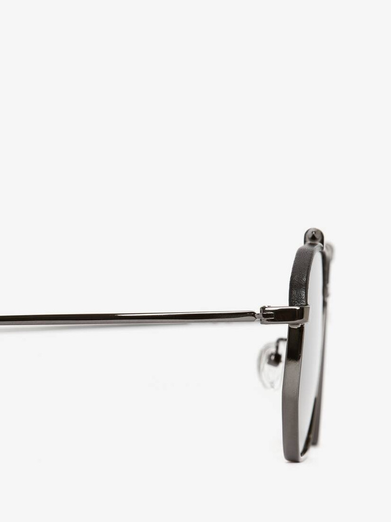 Top Piercing Leather Sunglasses in Ruthenium 4