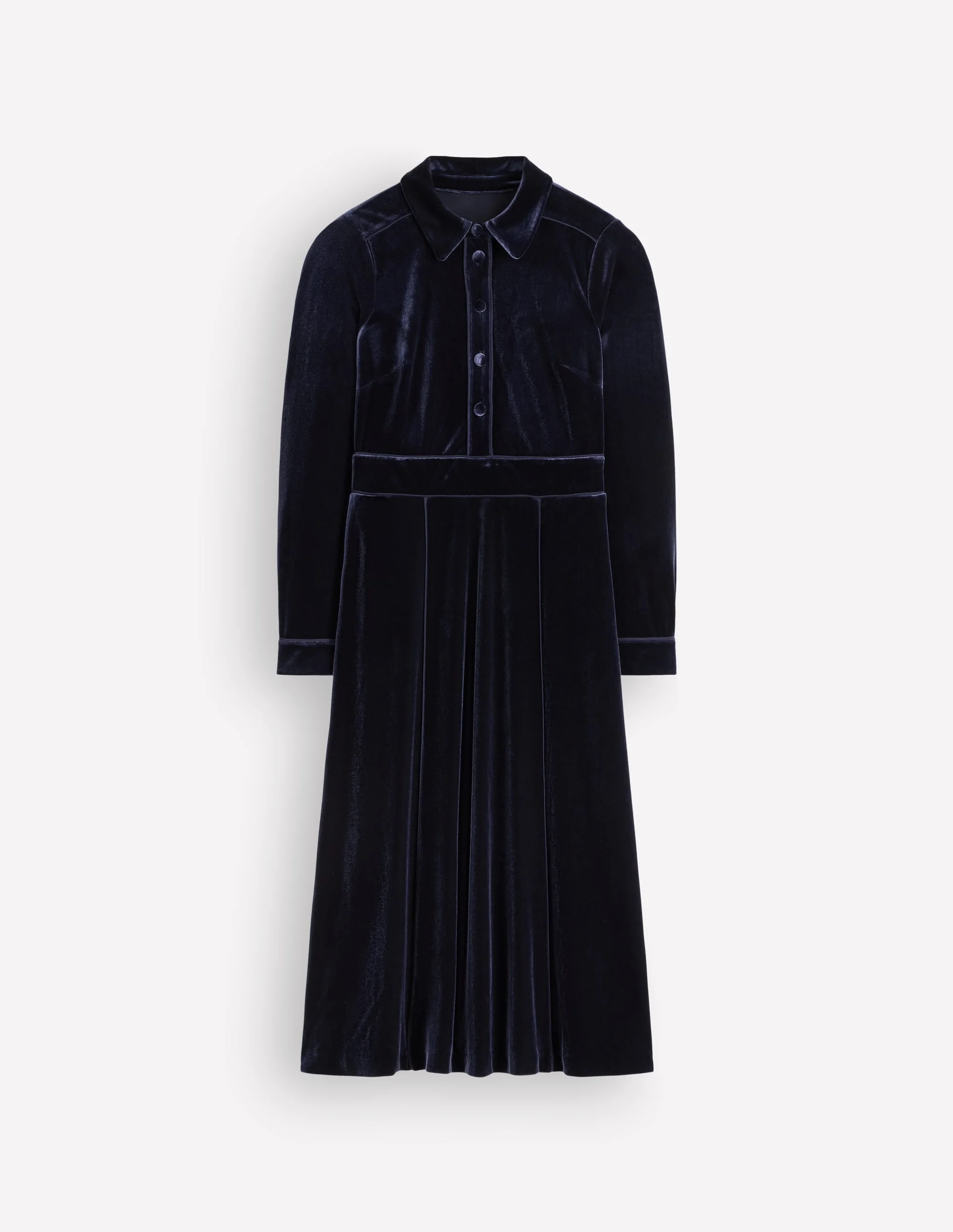 Etta Piping Velvet Dress-Navy - 1