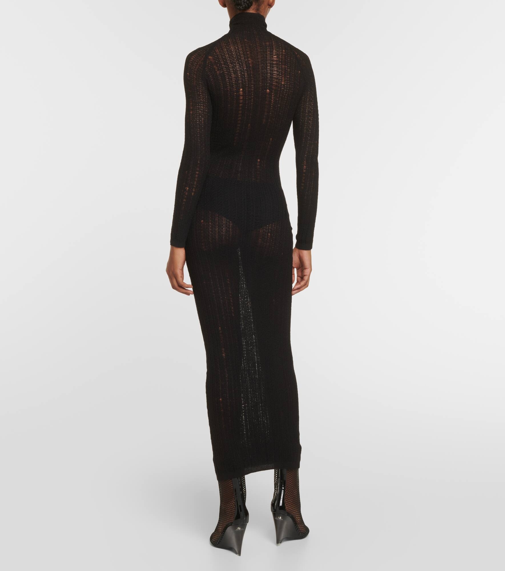 Distressed wool-blend midi dress - 3