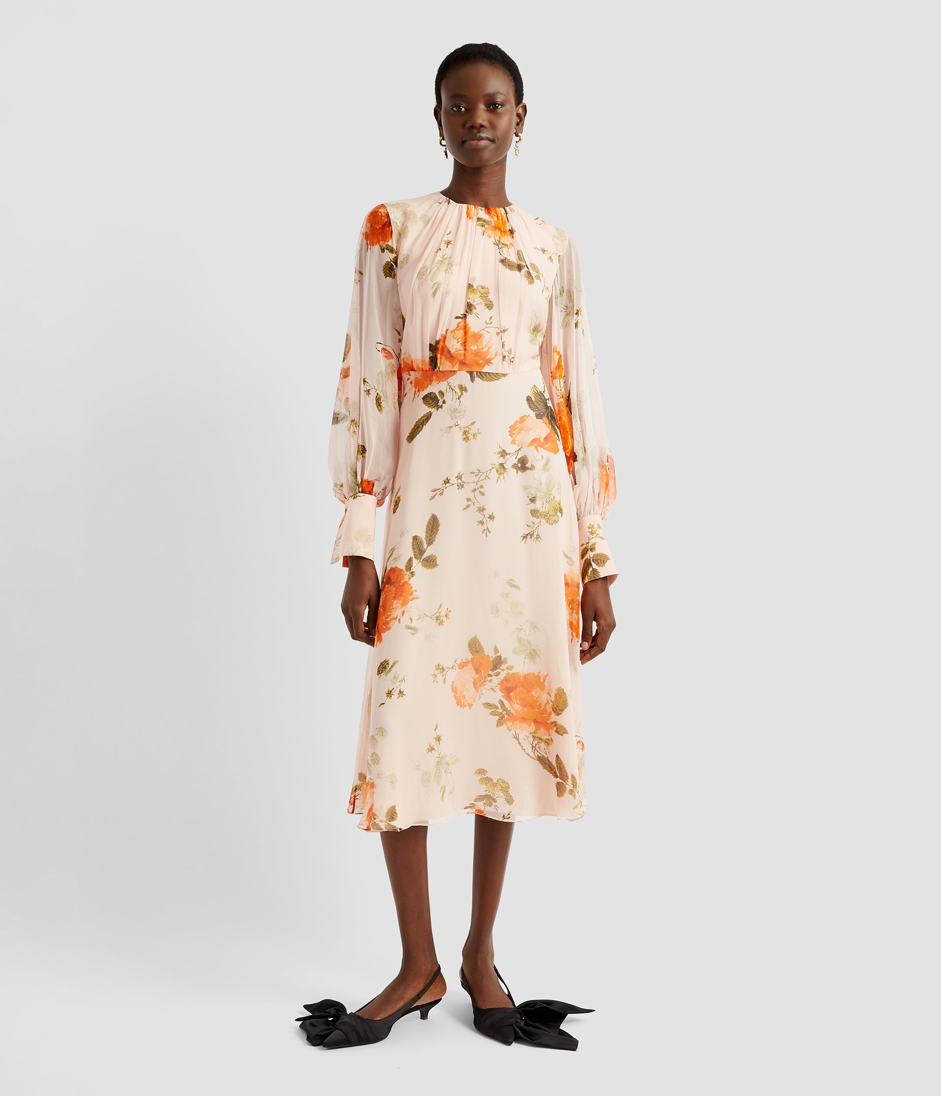 GATHERED NECK MIDI DRESS - 4