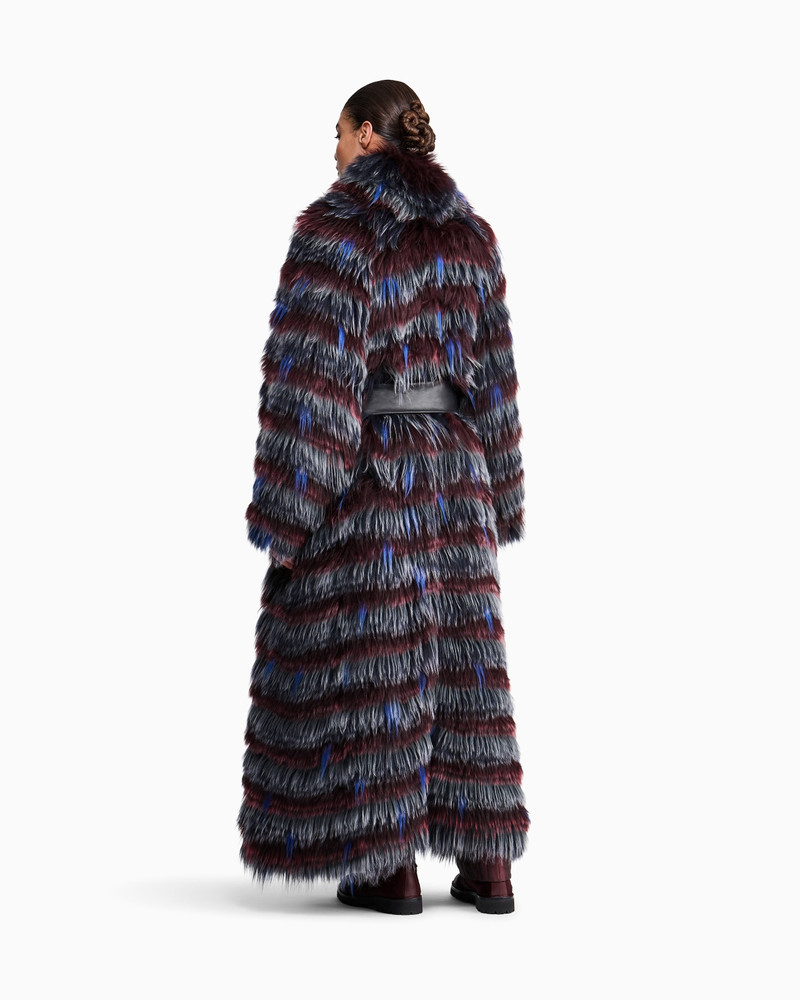 LONG-HAIRED COAT WITH STRIPED PATTERN AND BELT 6