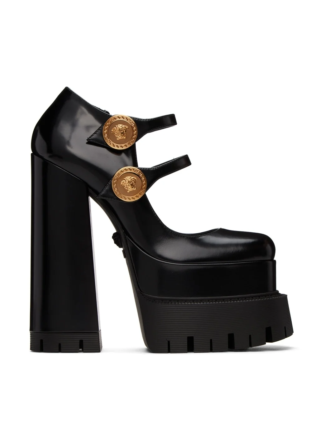 Black Buttoned Platform Heels - 1
