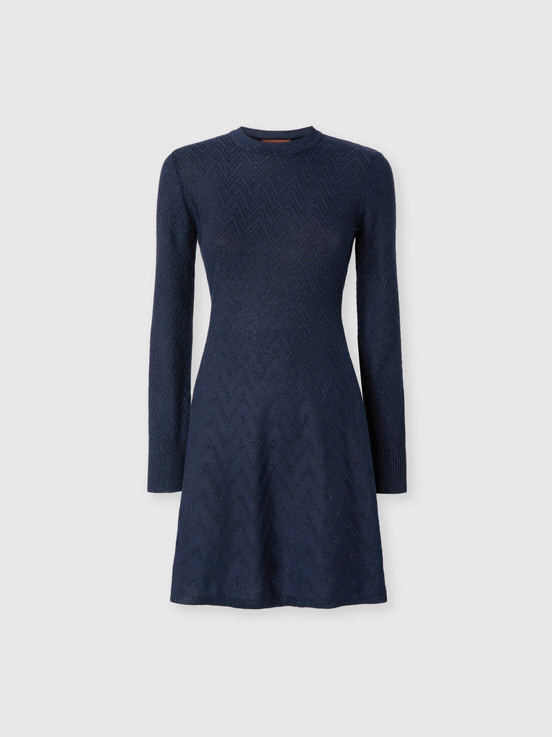 Women's short flared dress with long sleeves and jacquard detailing 1
