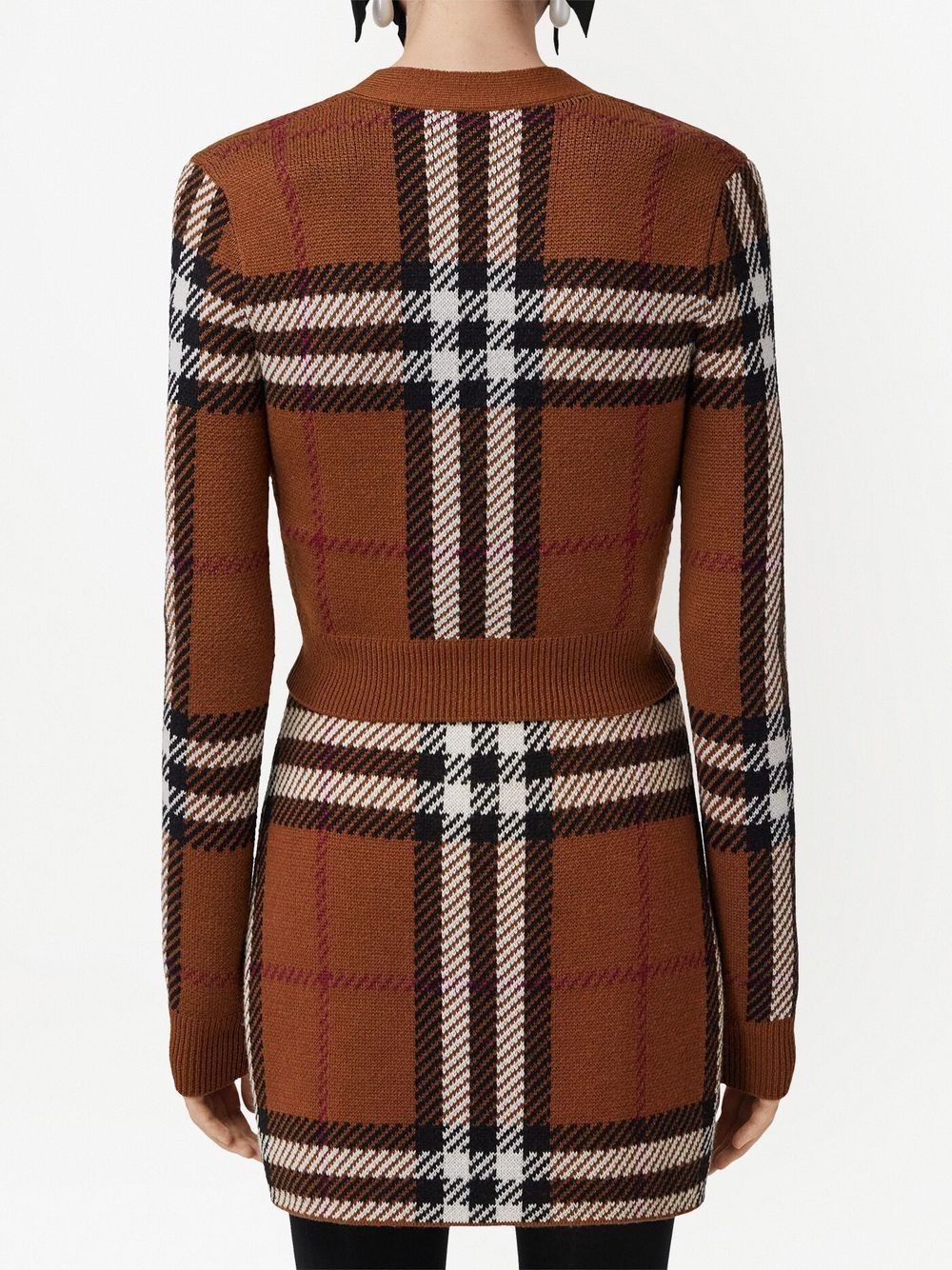 check wool jacquard cropped cardigan - 4