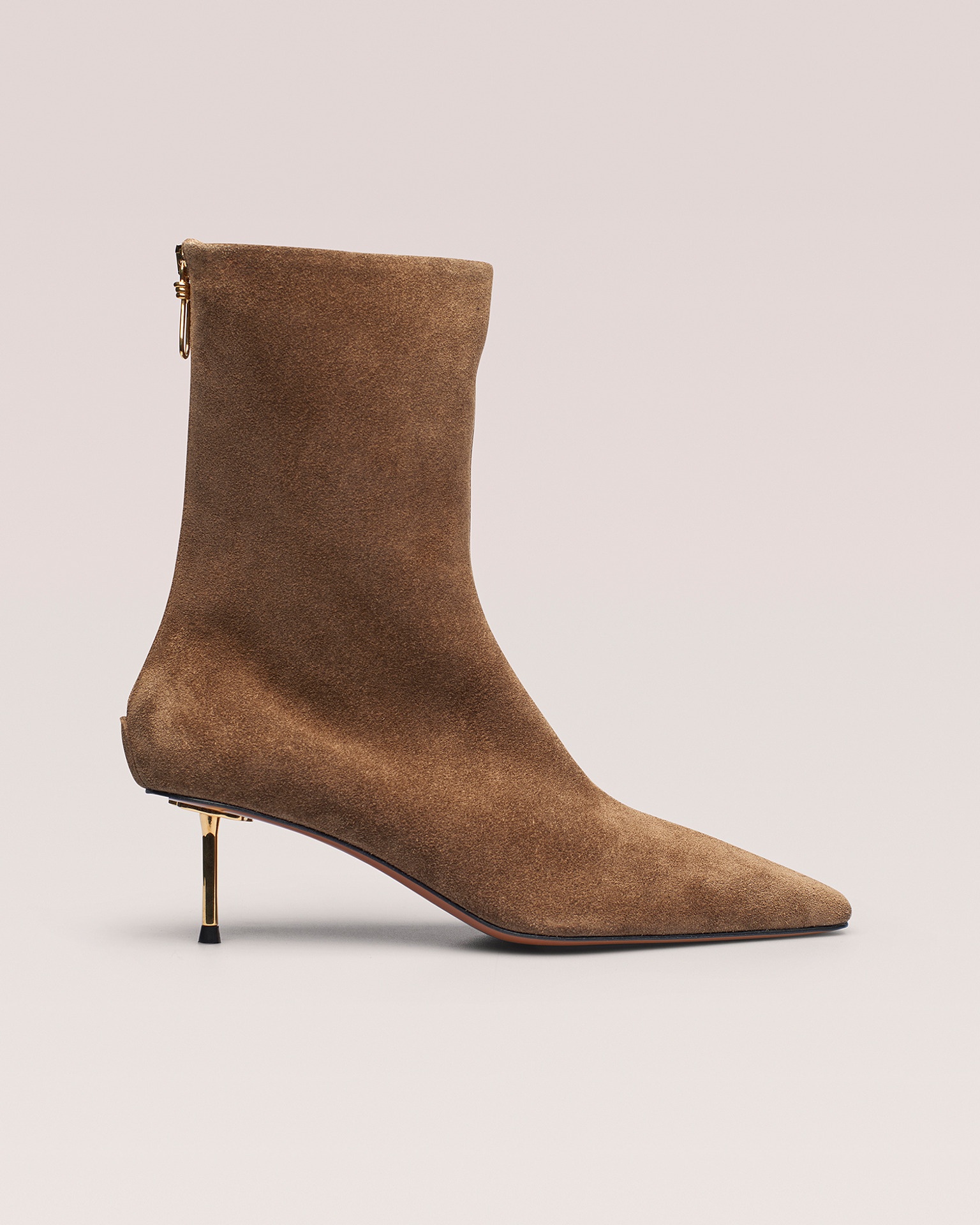 TALLI - Elongated square toe booties with metal heels - Taupe - 3