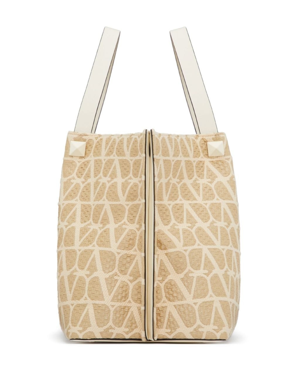 VLogo woven raffia tote bag - 5