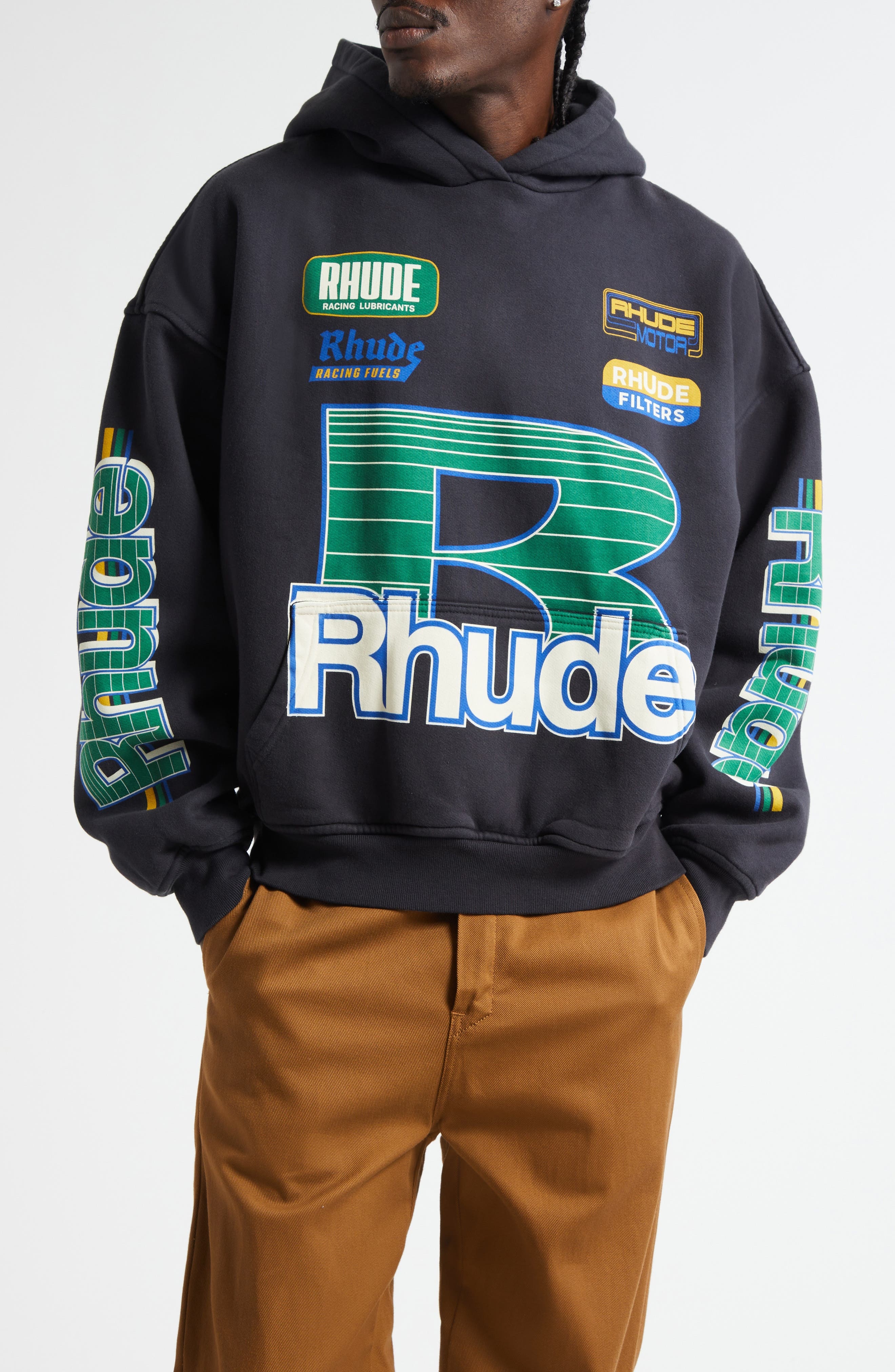 Rhude Roadway Racing Graphic Hoodie in Vintage Black at Nordstrom - 1