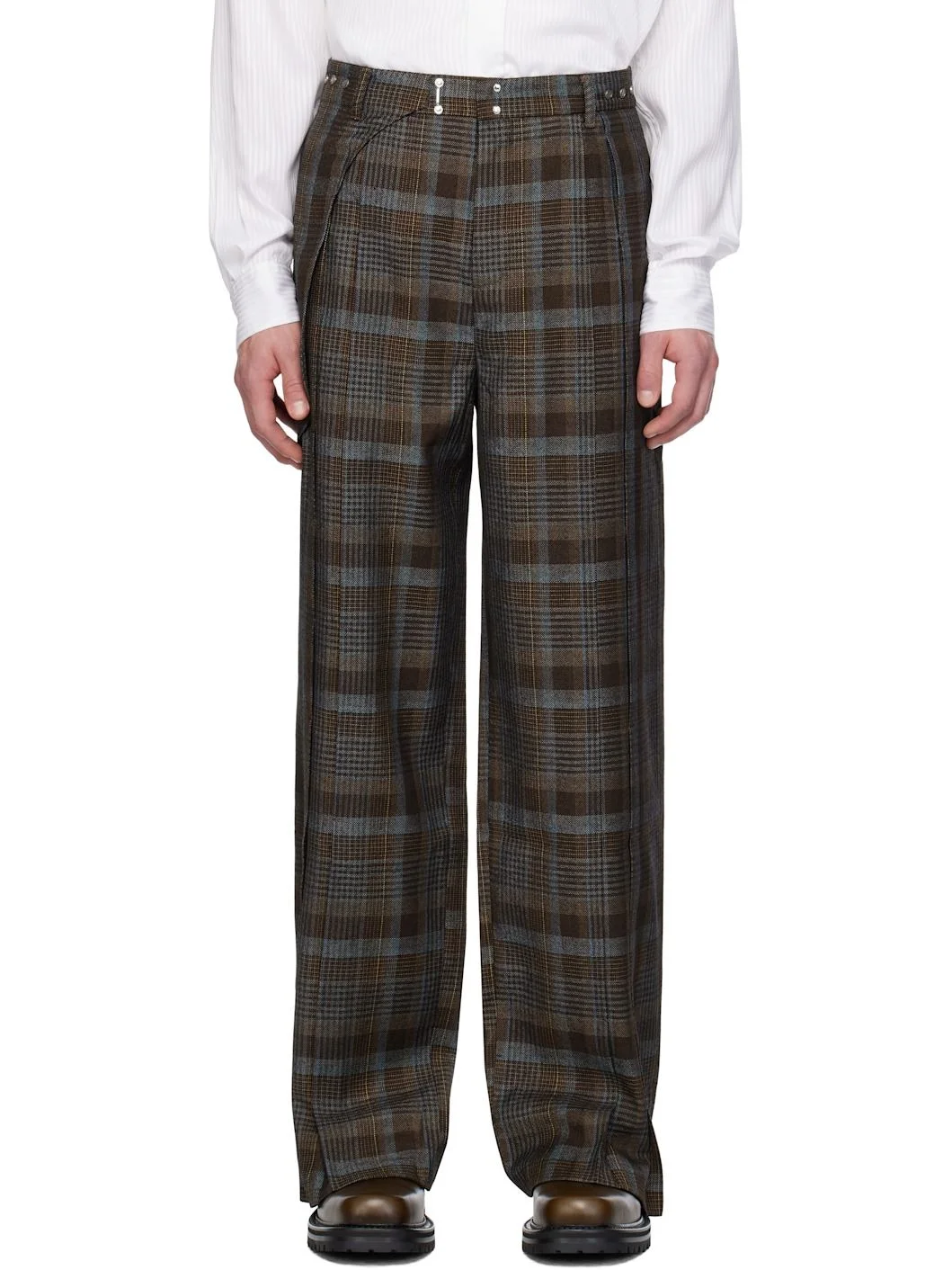 Brown SOE Check Wrap Trousers - 1