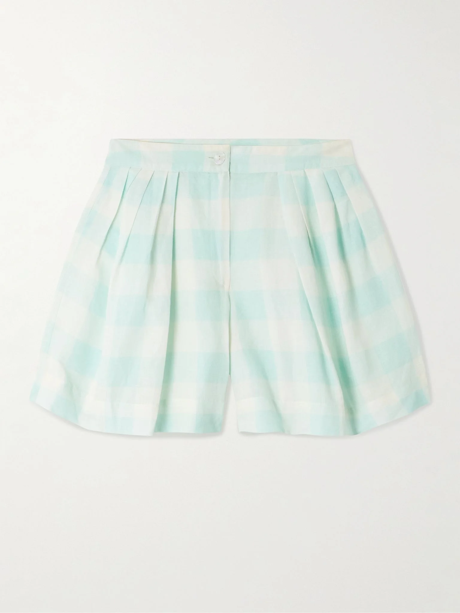 Kenya pleated checked linen and cotton-blend shorts Mint - 1