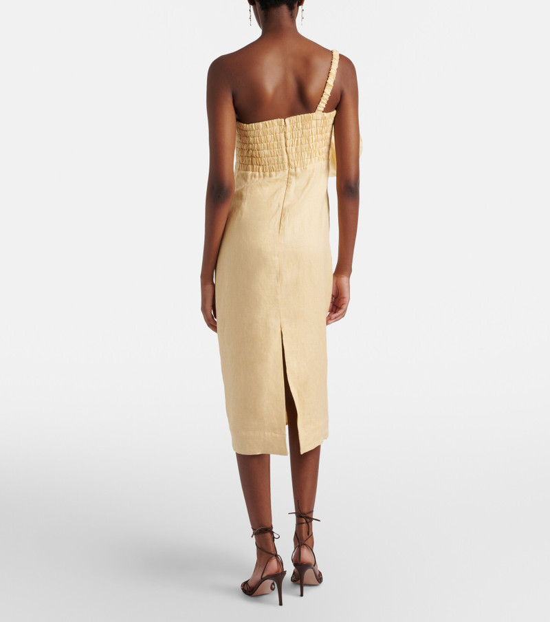 Foral-appliqué one-shoulder linen midi dress 3
