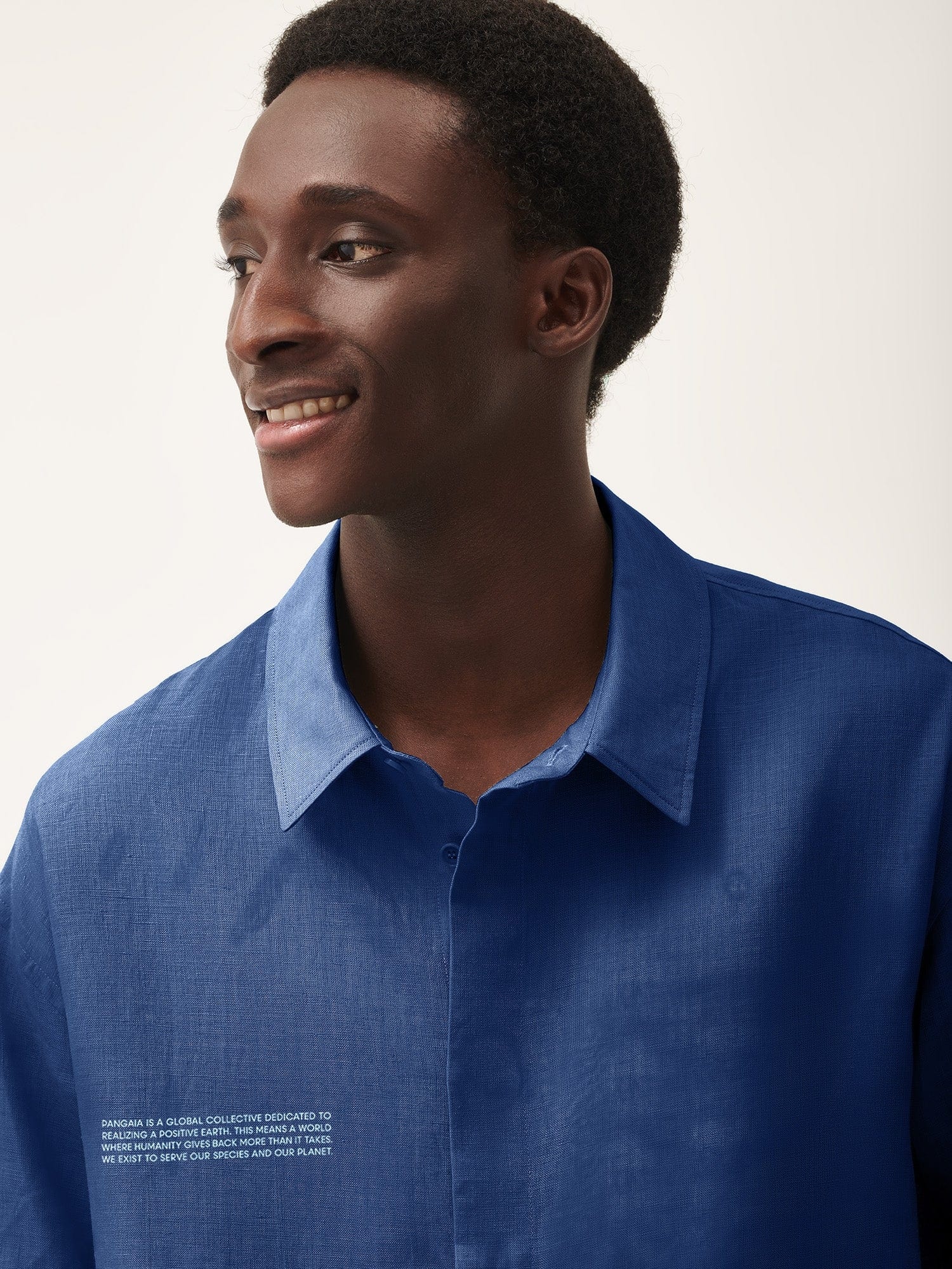 Mens DNA Linen Collared Long Sleeve Shirt - Lapis Blue - 4