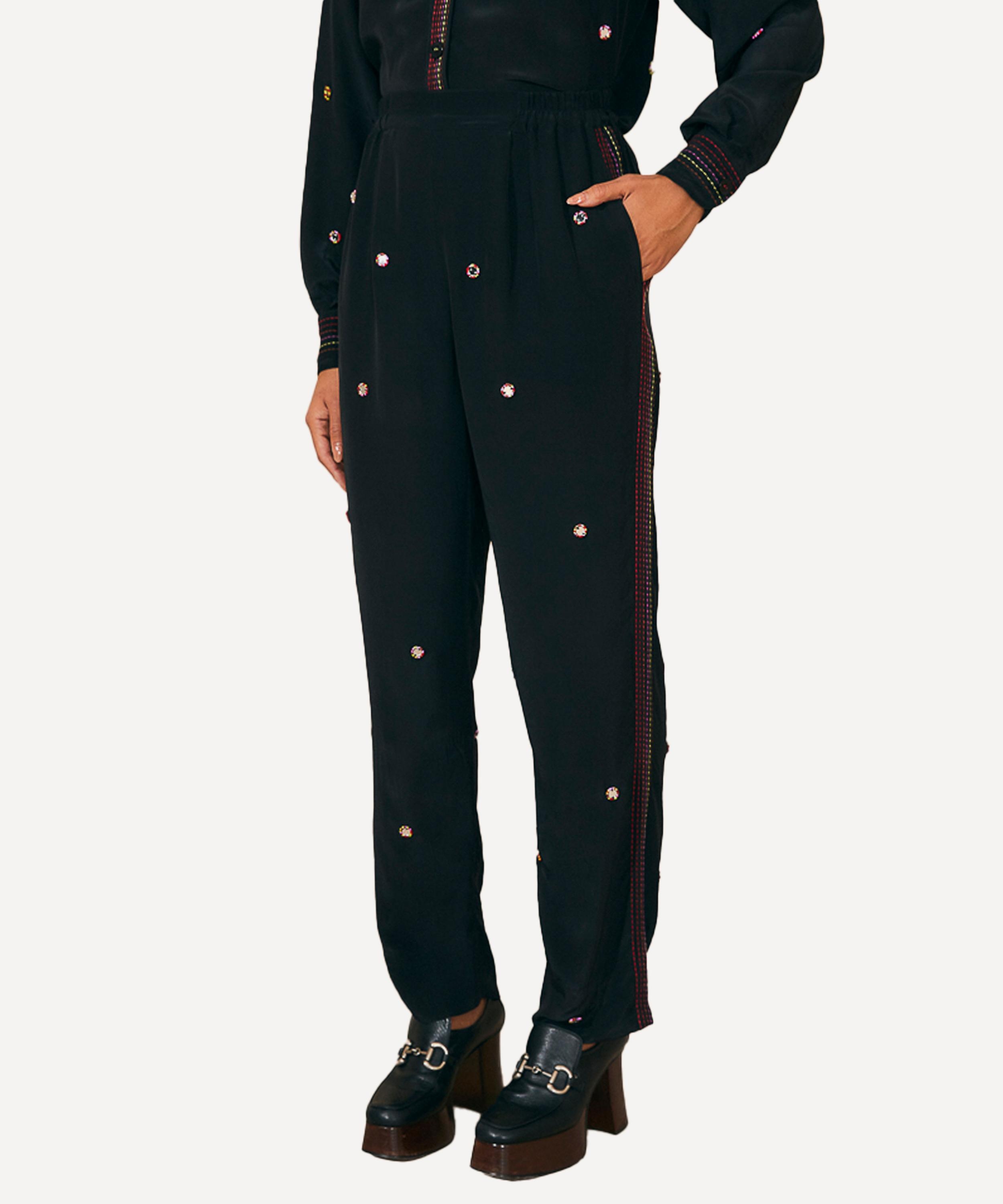 Black Rainbow Beaded Mirror Trim Trousers - 4