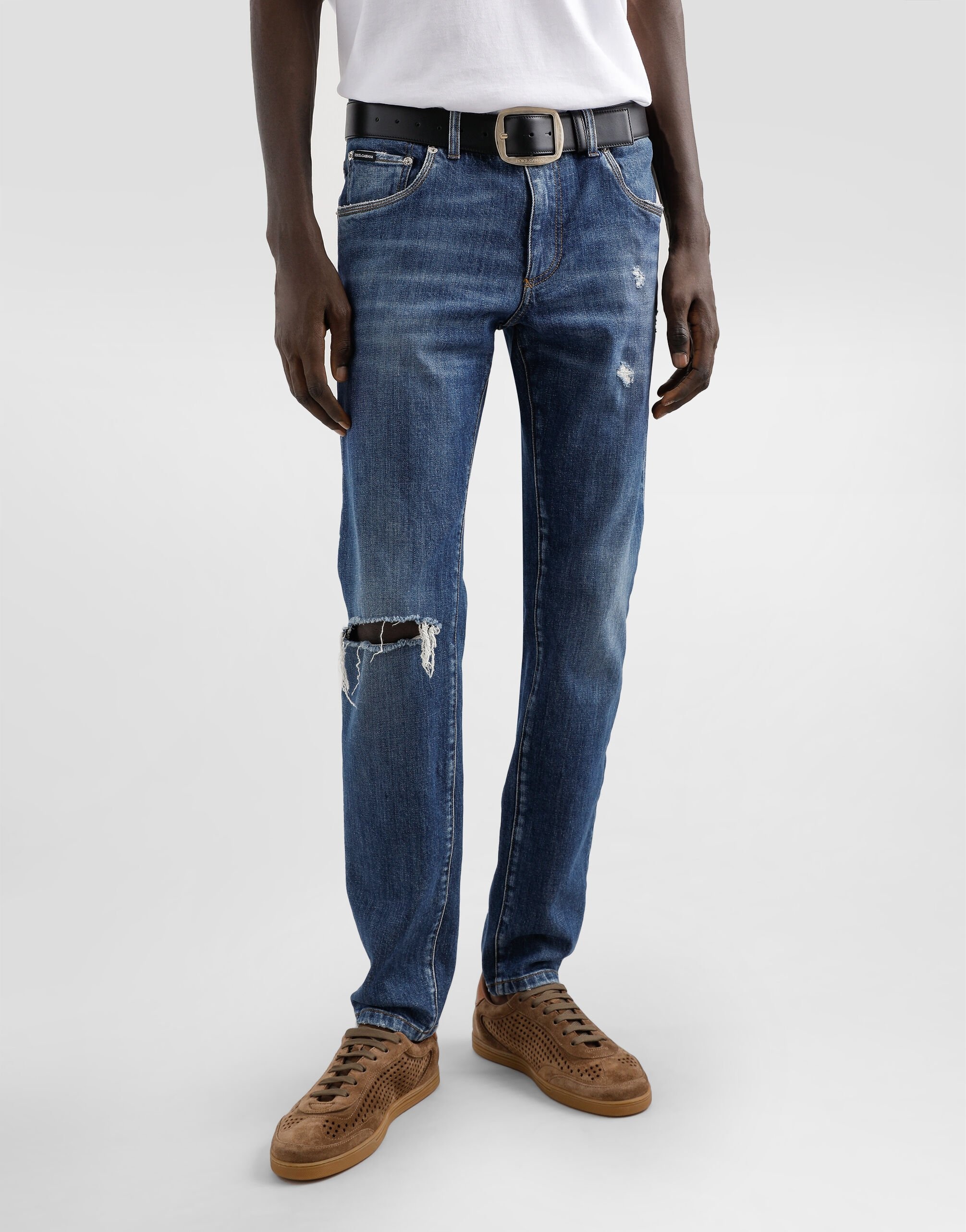 Slim-fit stretch cotton jeans with logo embroidery - 4