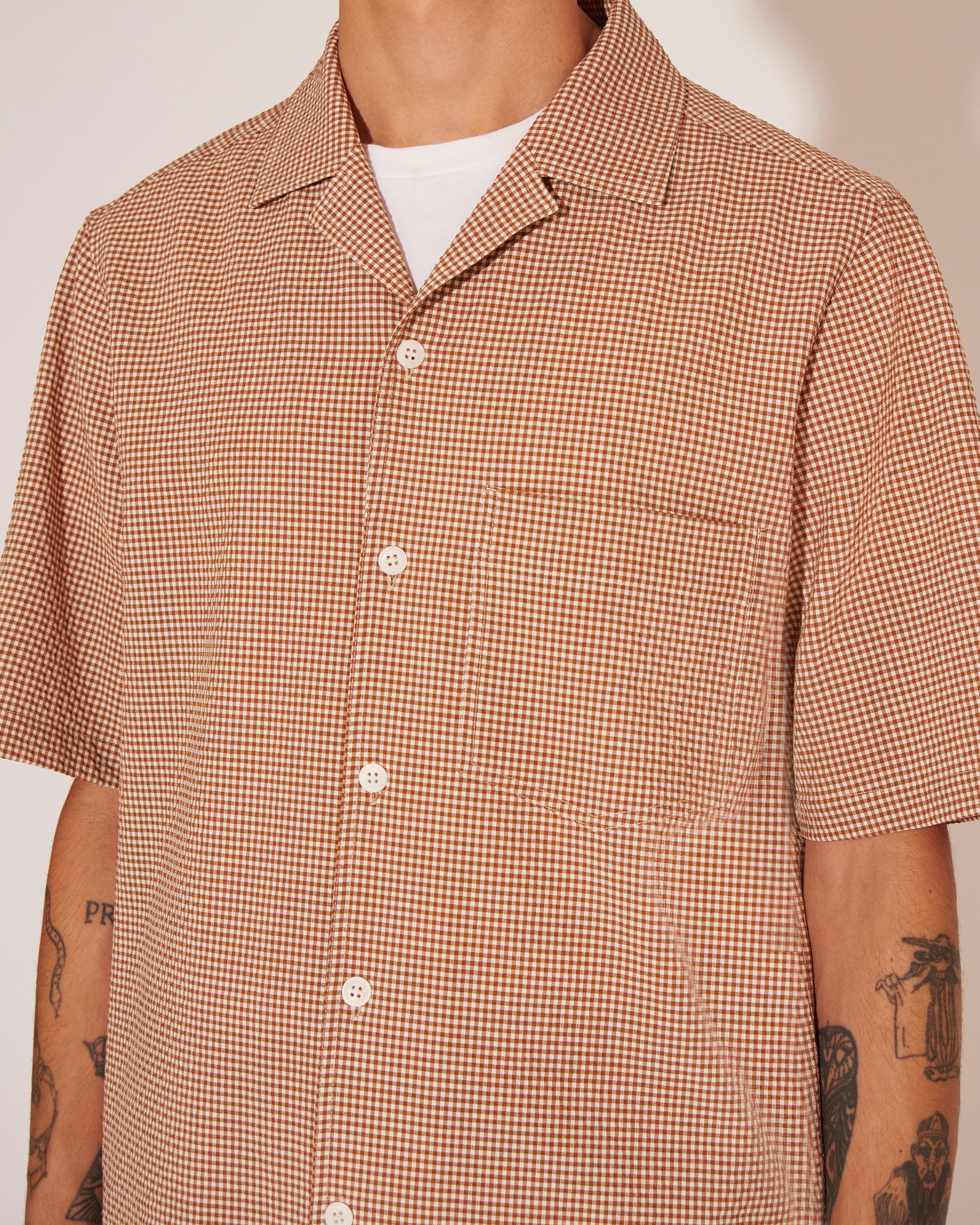 BODIL - Vichy-seersucker shirt - Brown&Creme - 5