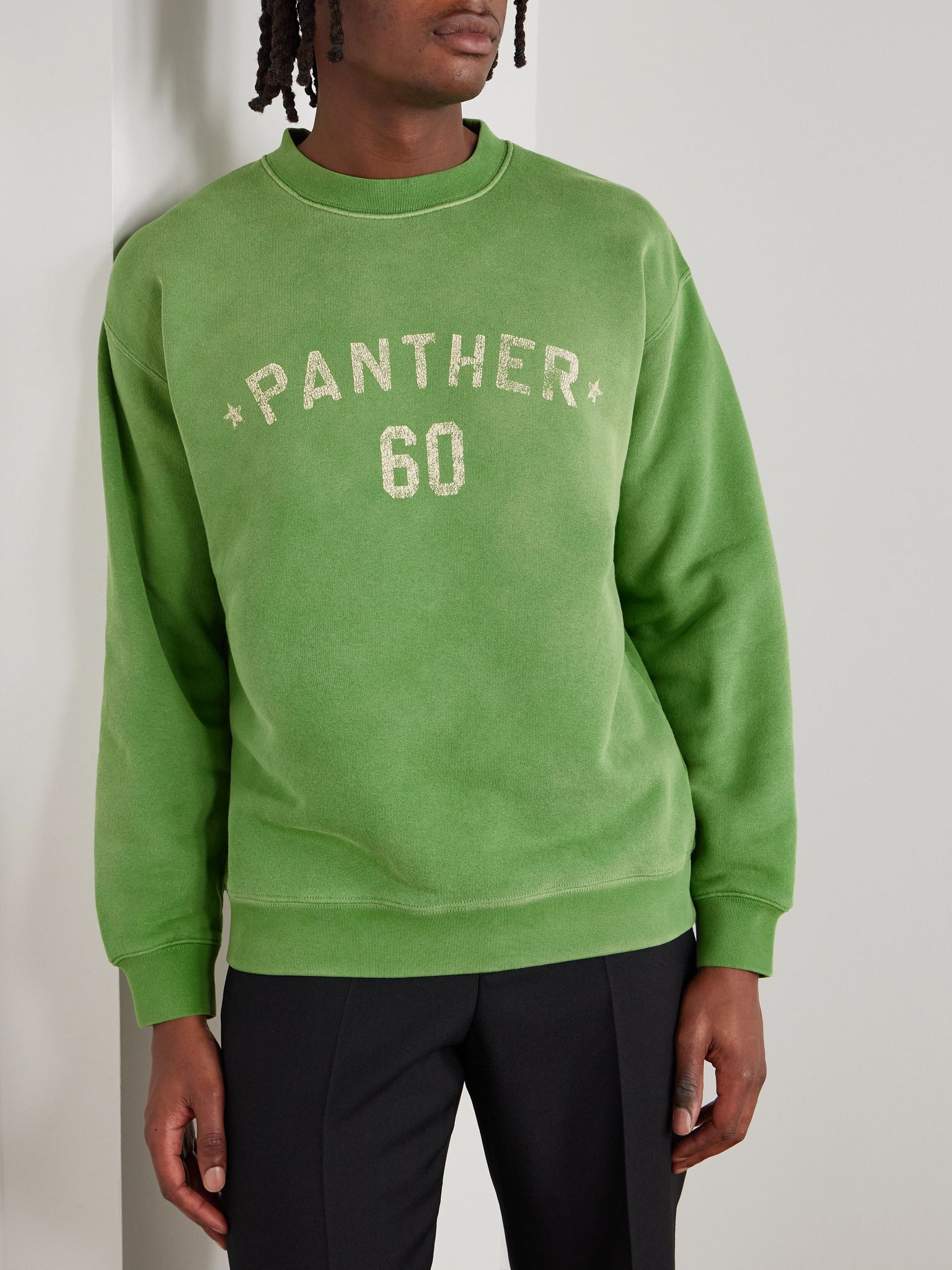 Chez Valentino Logo-Appliquéd Printed Cotton-Jersey Sweatshirt Green - 3