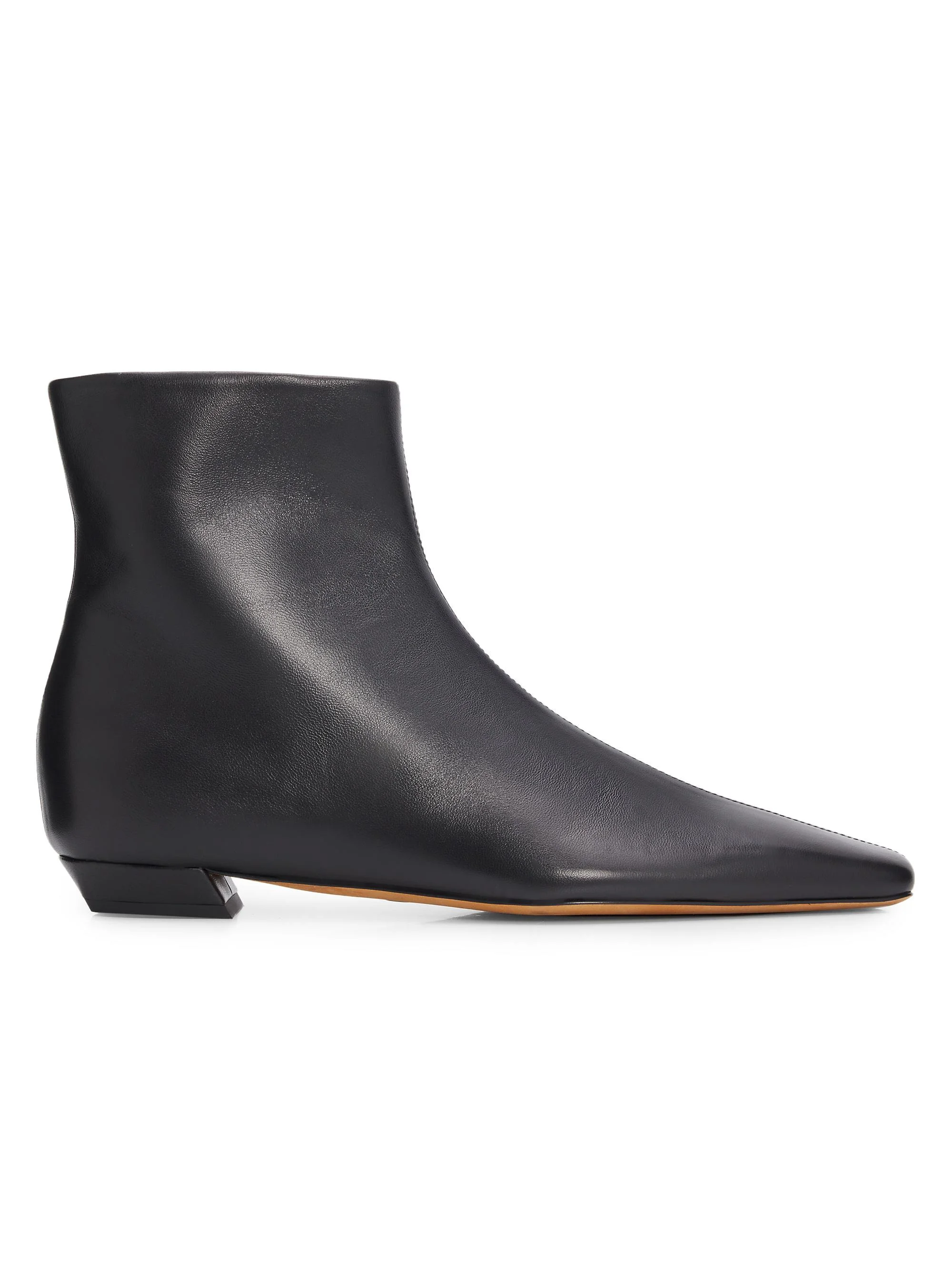 Women's Trap Flat Leather Ankle Boots - Black - 1