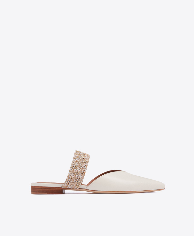 Maisie White Leather Flat Mules 1