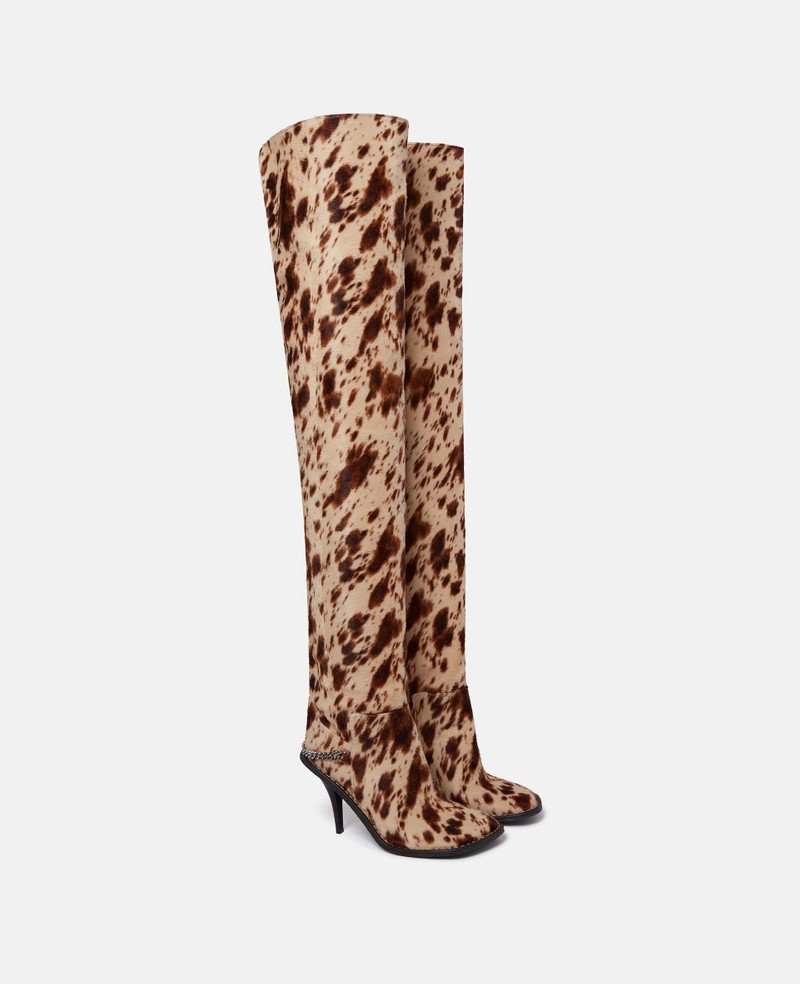 Stella McCartney Ryder Appaloosa Print Velvet Above-the-Knee Stiletto Boots outlook